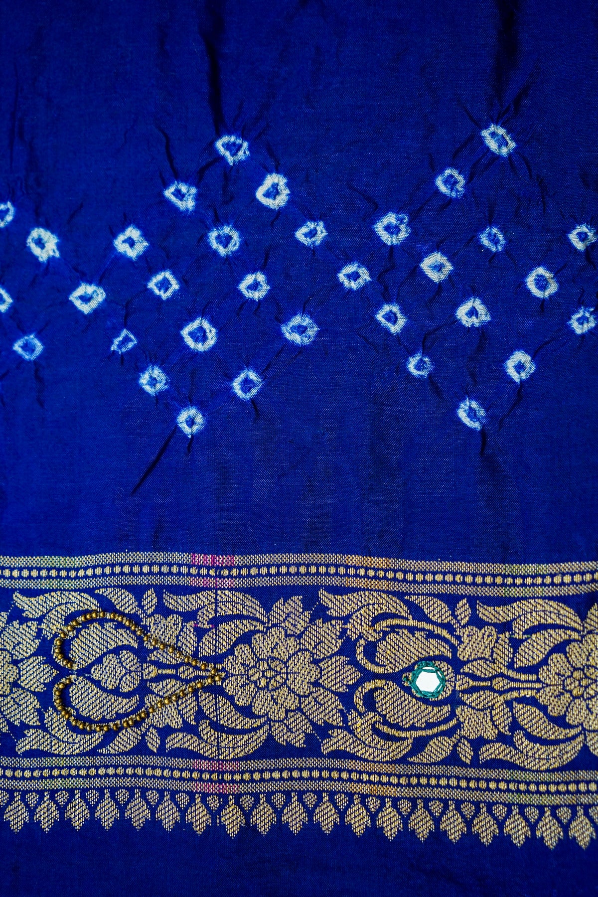 Dual Shade - Turquoise and Royal Blue Bandhani Dupion Silk Saree