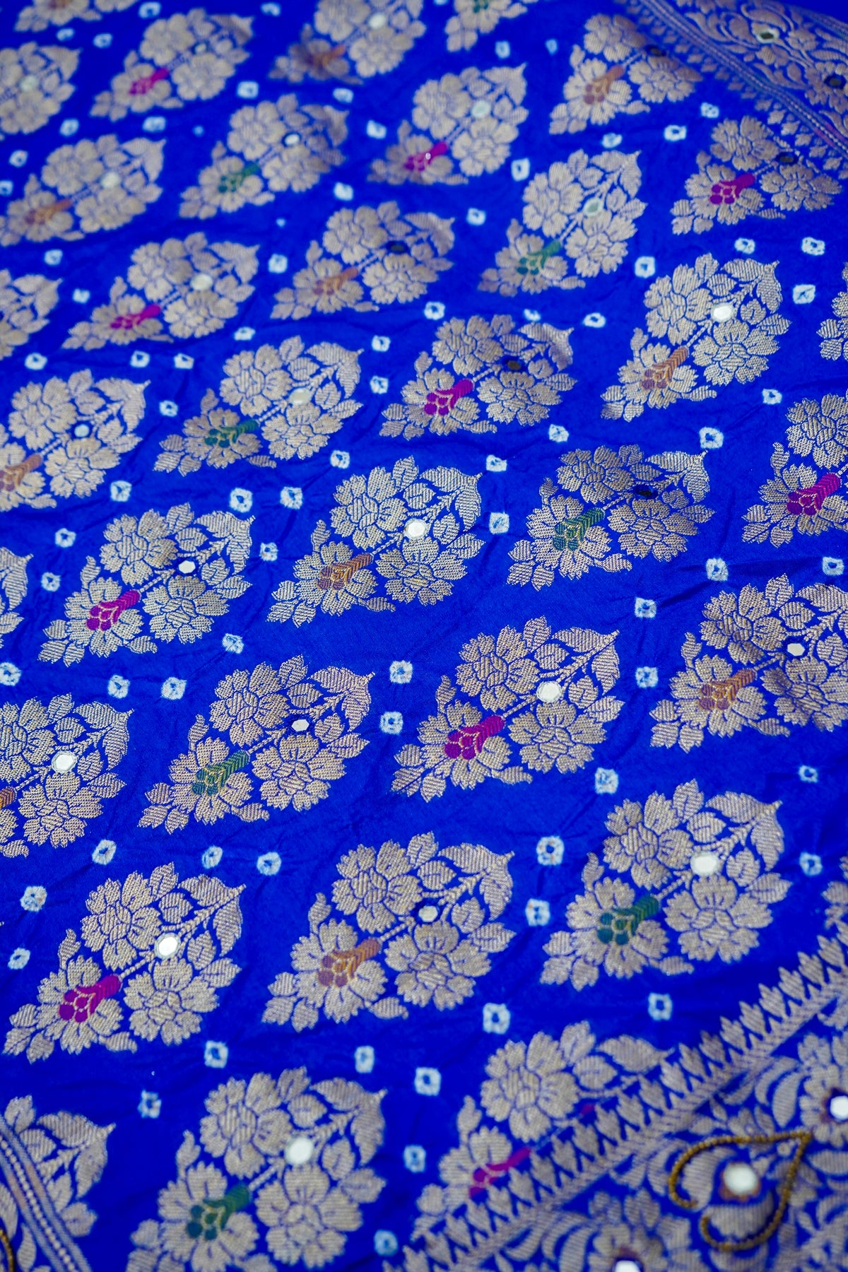 Dual Shade - Sky Blue and Royal Blue Bandhani Dupion Silk Saree
