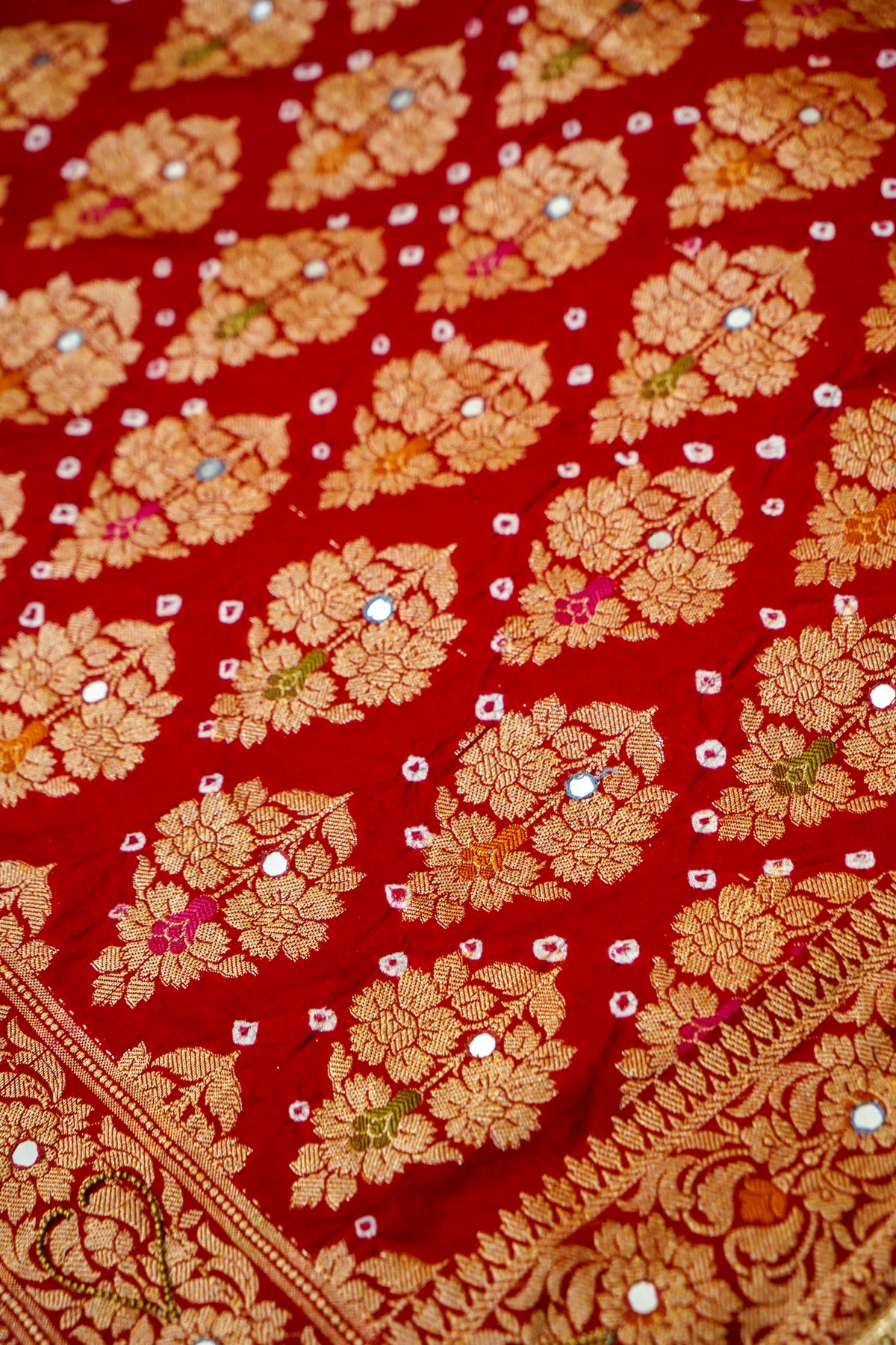 Dual Shade - Navy Blue and Crimson Red Bandhani Dupion Silk Saree