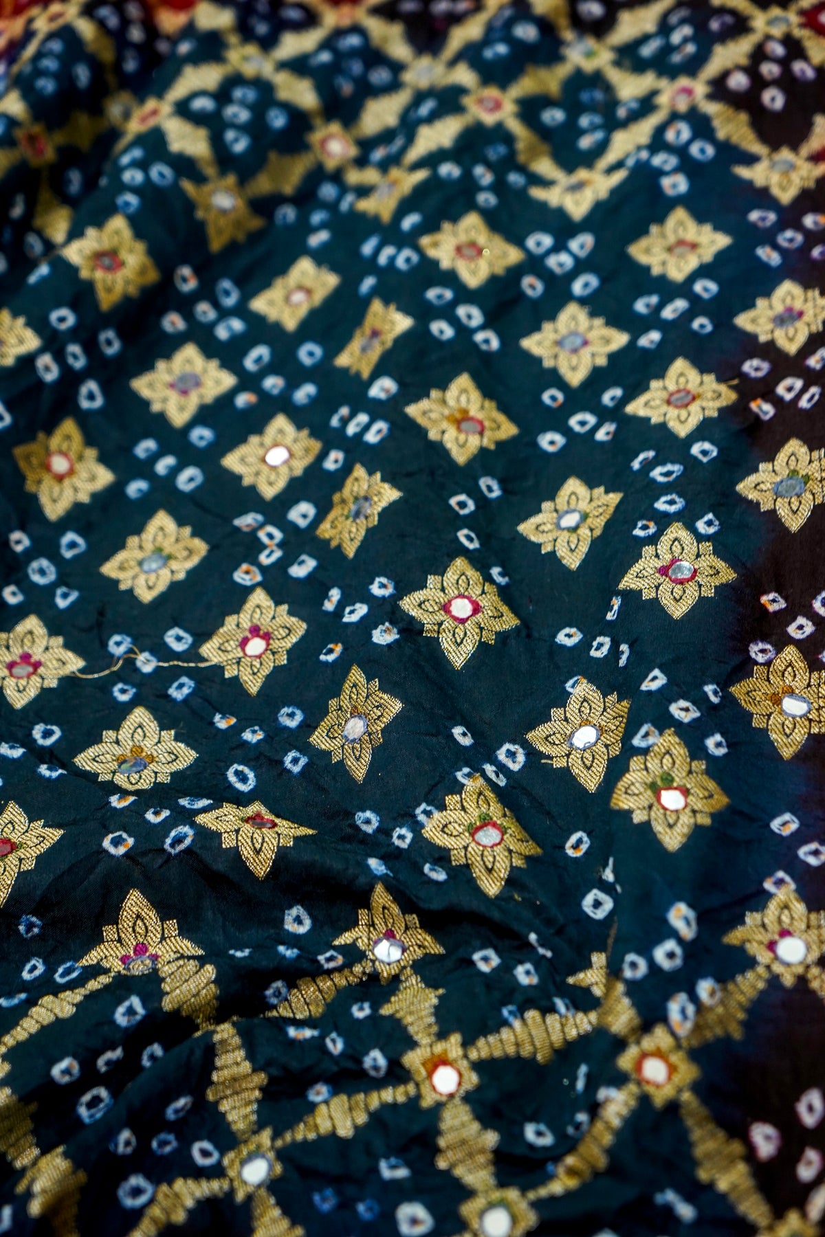 Dual Shade - Navy Blue and Crimson Red Bandhani Dupion Silk Saree
