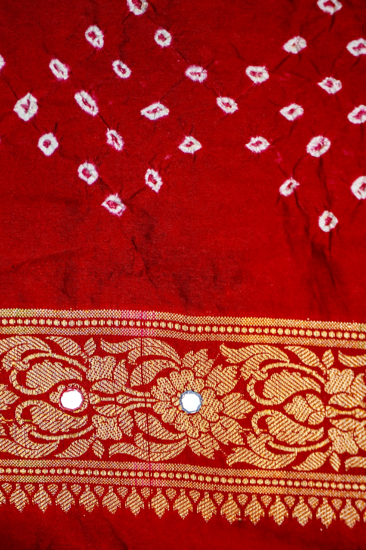 Dual Shade - Navy Blue and Crimson Red Bandhani Dupion Silk Saree