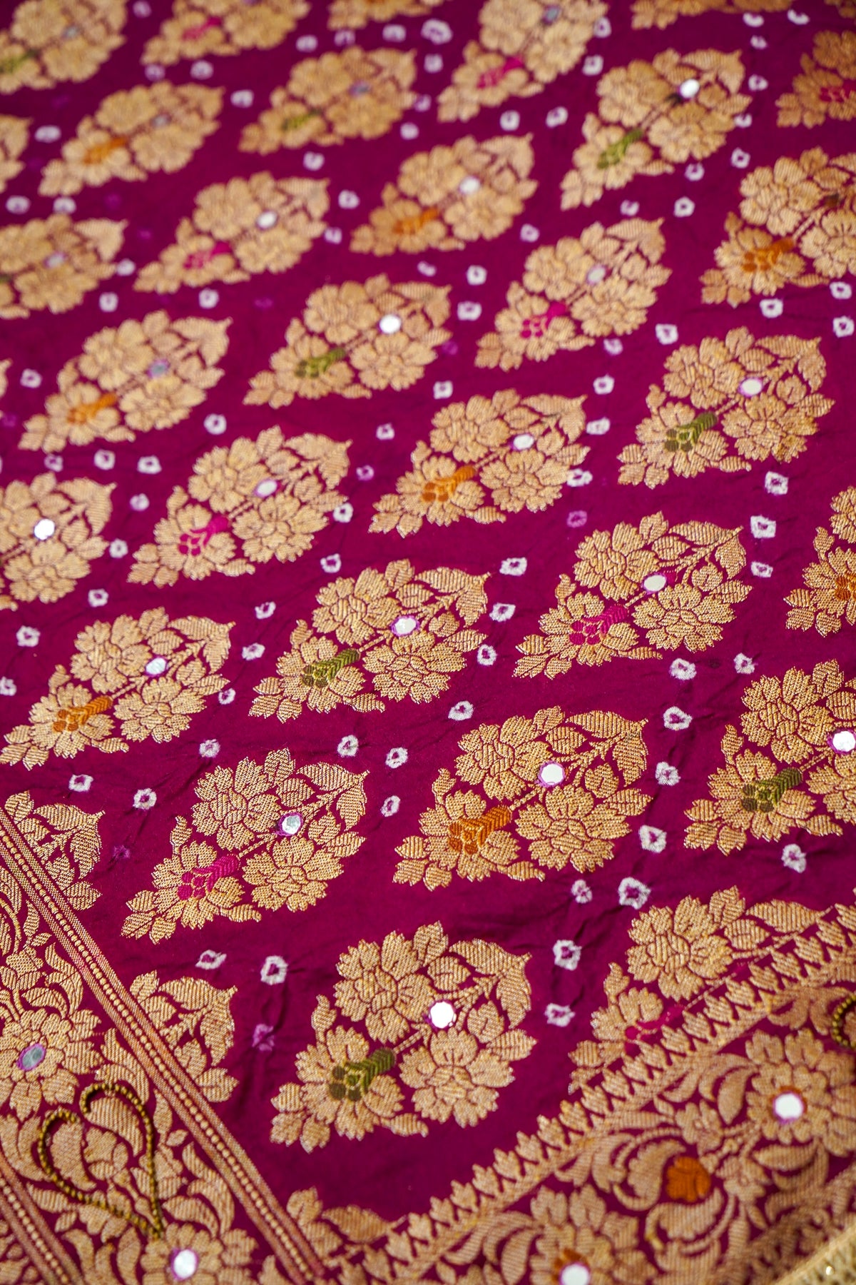 Dual Shade - Pink and Wine Bandhani Dupion Silk Saree