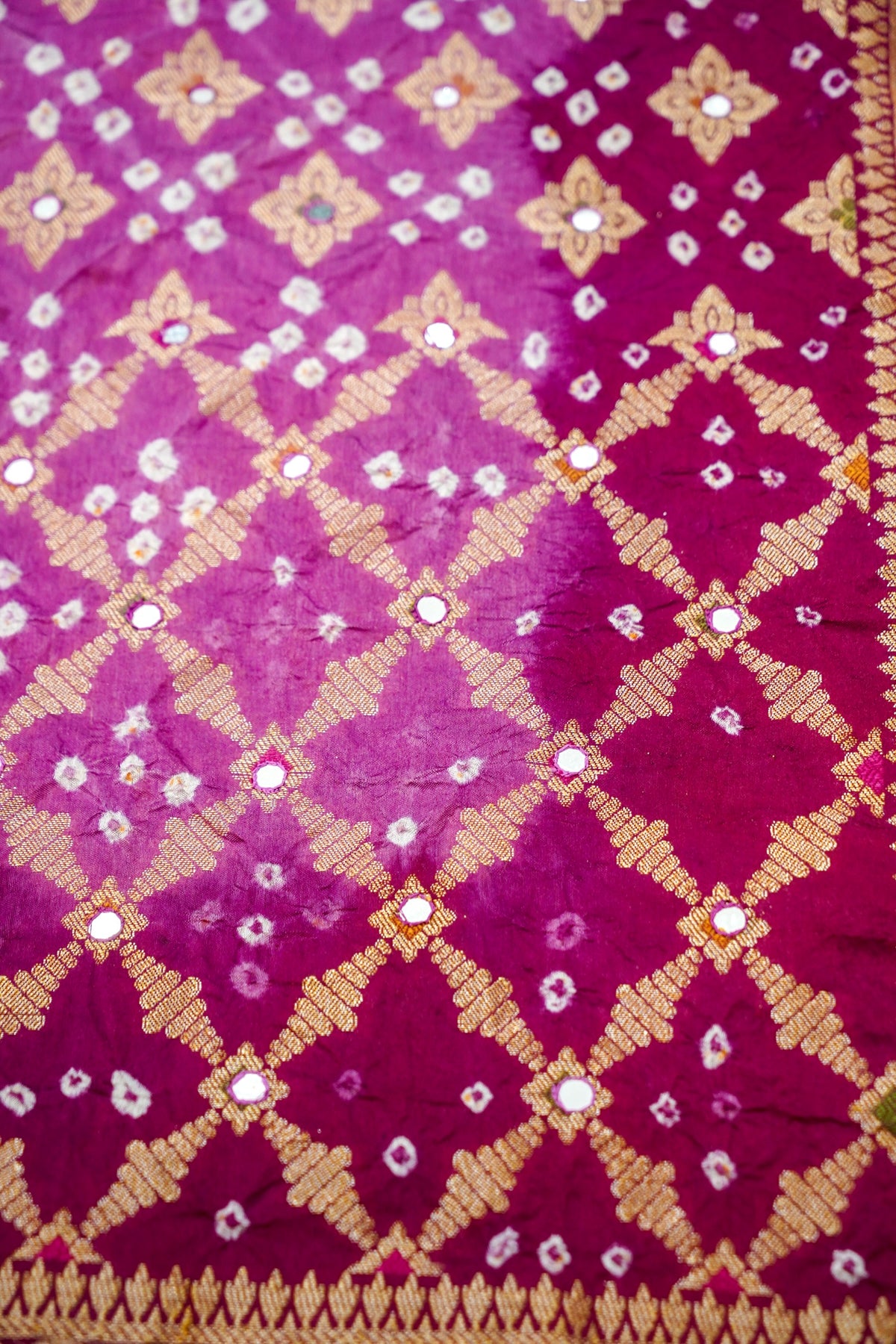 Dual Shade - Pink and Wine Bandhani Dupion Silk Saree