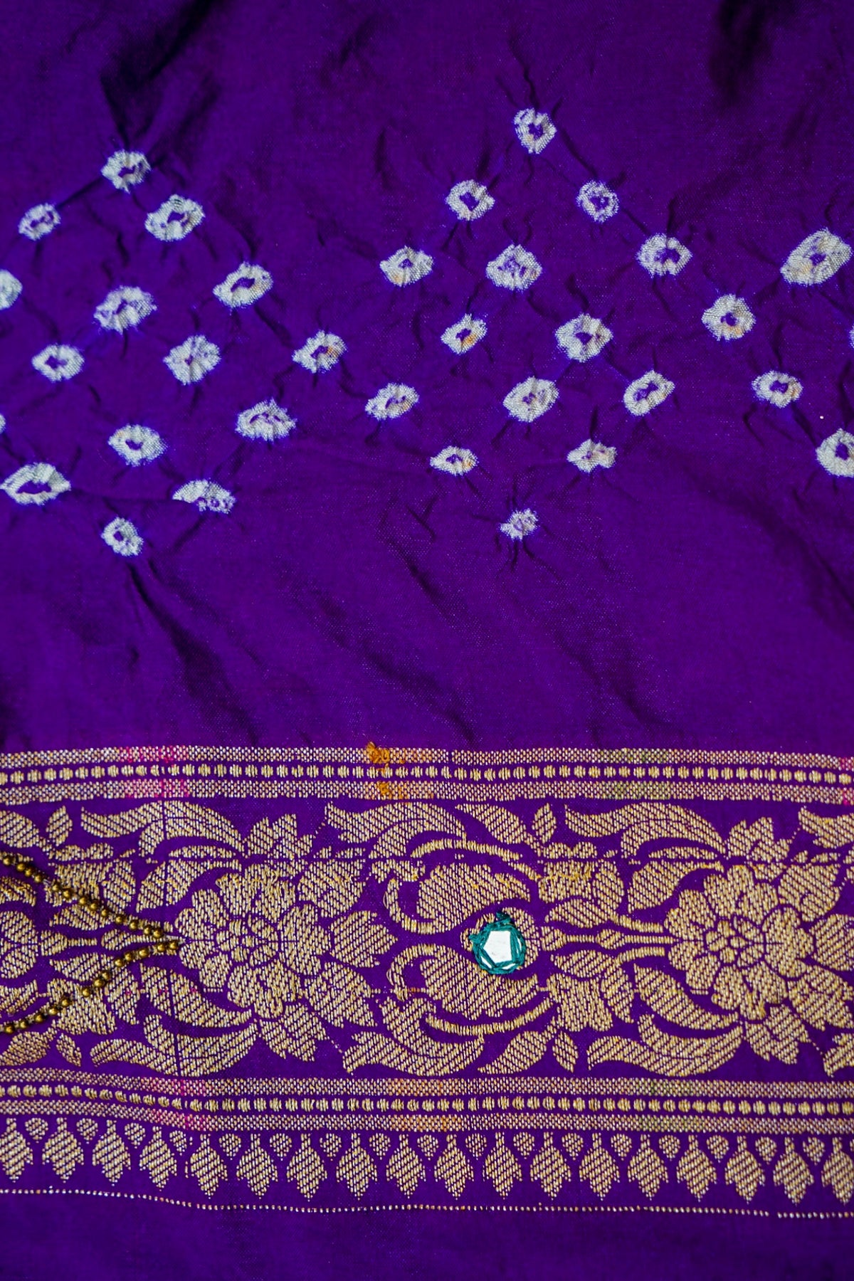 Dual Shade - Turquoise and Royal Purple Bandhani Dupion Silk Saree