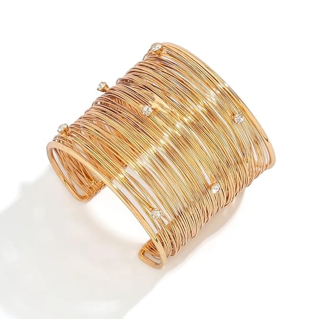 Adjustable Gold Bracelet with Cubic Zirconia Diamonds