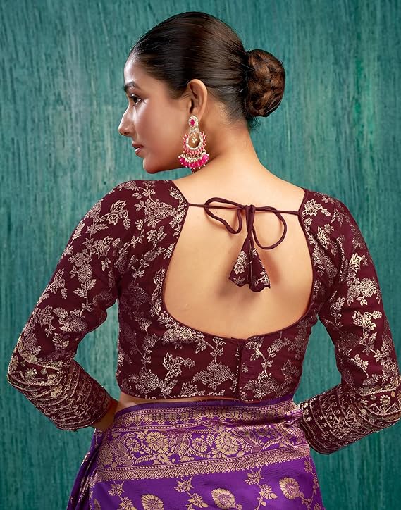 Padded Saree Blouse with Sequence Embroidery- 3/4 Sleeve