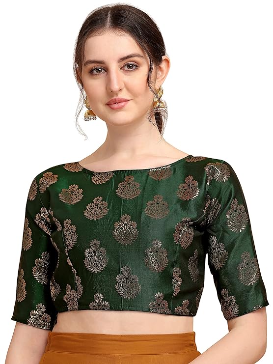 Womens Jacquard Boat Neck Blouse Emerald Green