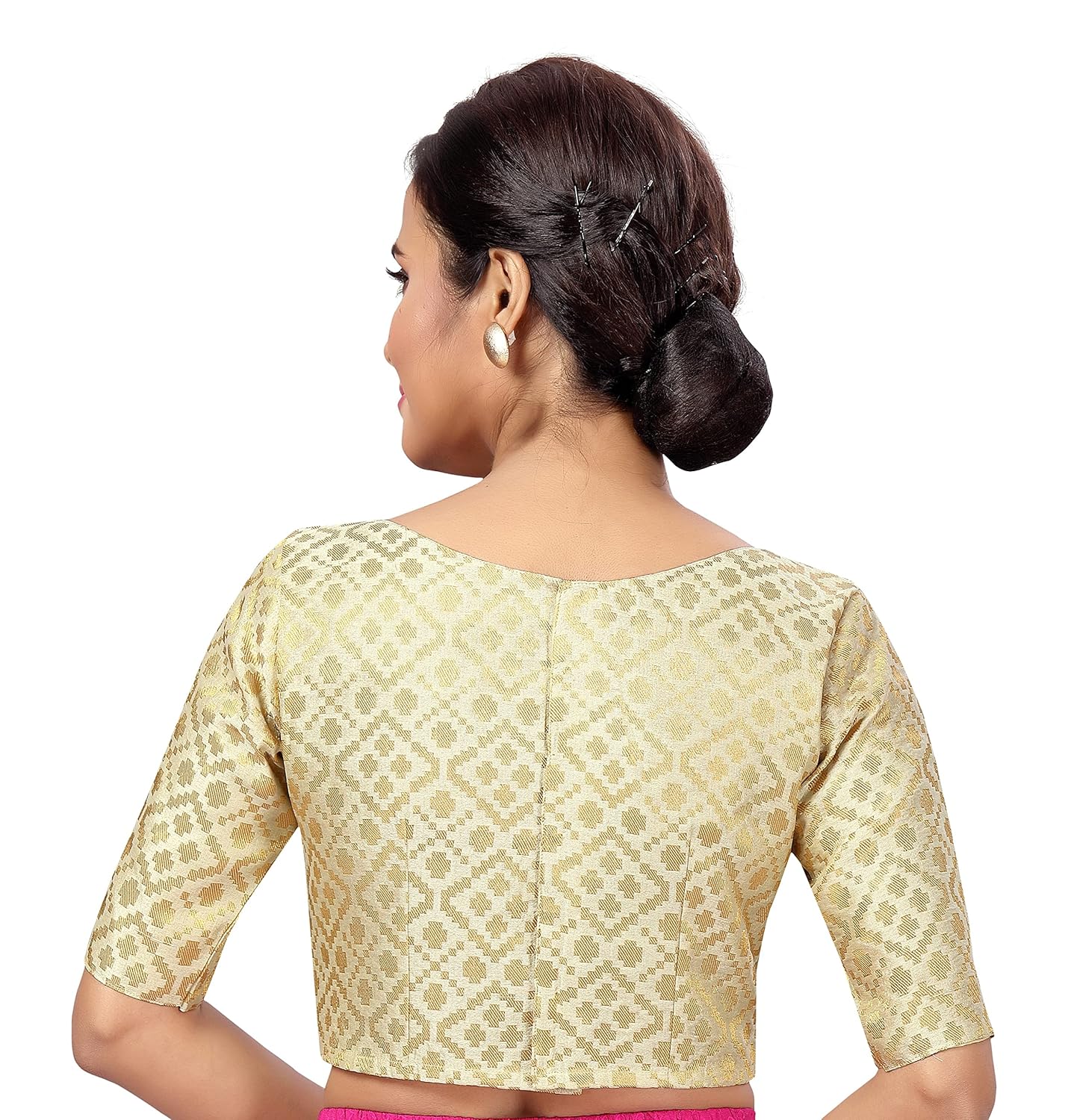 Studio Shringaar Women's Readymade Brocade Elbow Length Sleeves Saree Blouse