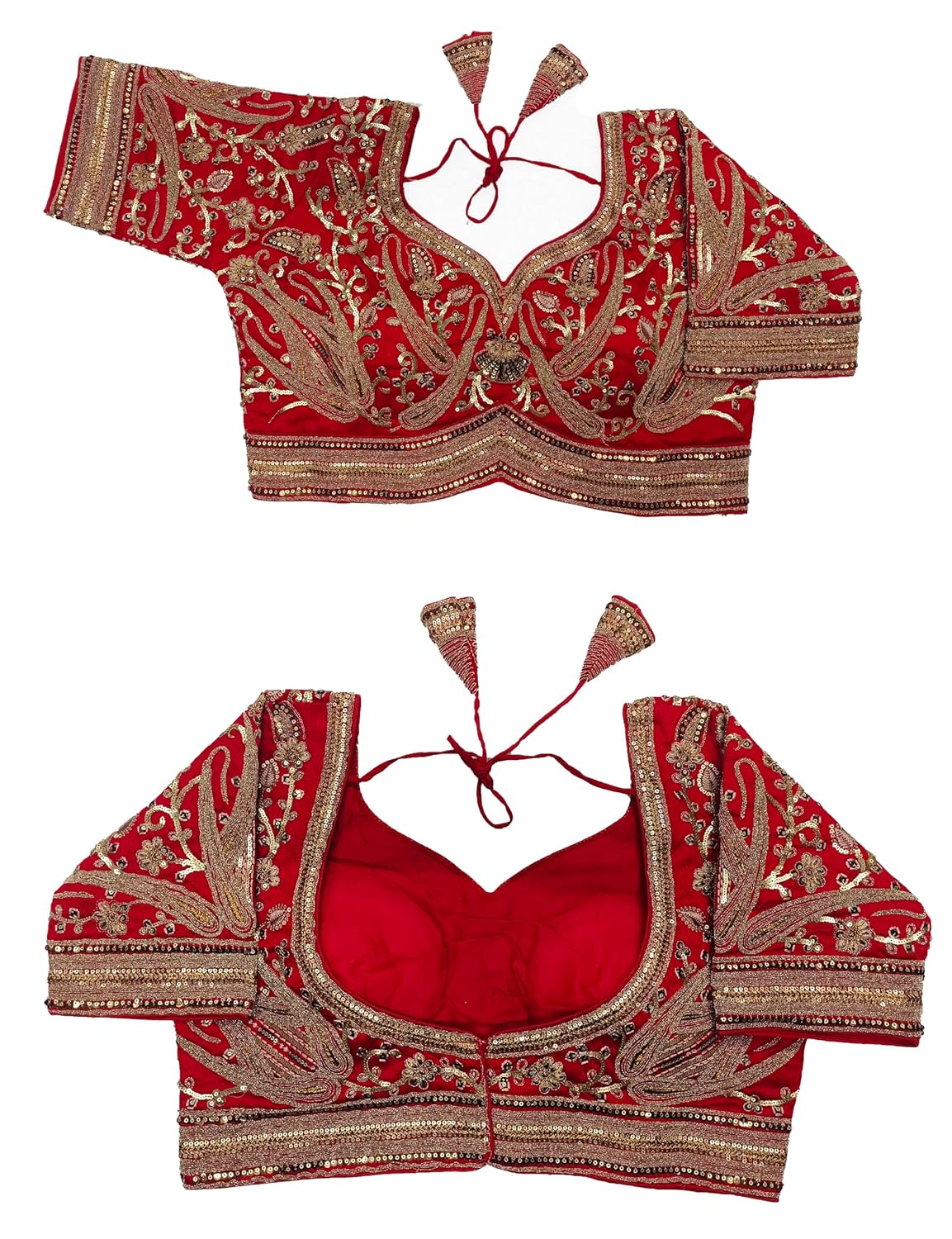 Pujia Mills Women's Readymade Bridal Blouse Embroidery Copper Coding Glitter Sequence Thread Work Indian Ethnic Designer Stitched Half Sleeve Blouse Readymade for Women Saree Bridal Lehenga Choli