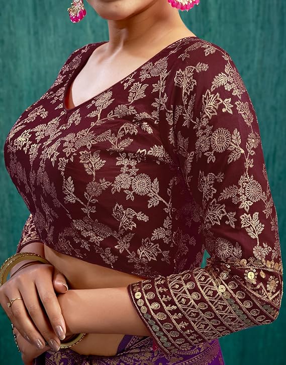 Padded Saree Blouse with Sequence Embroidery- 3/4 Sleeve