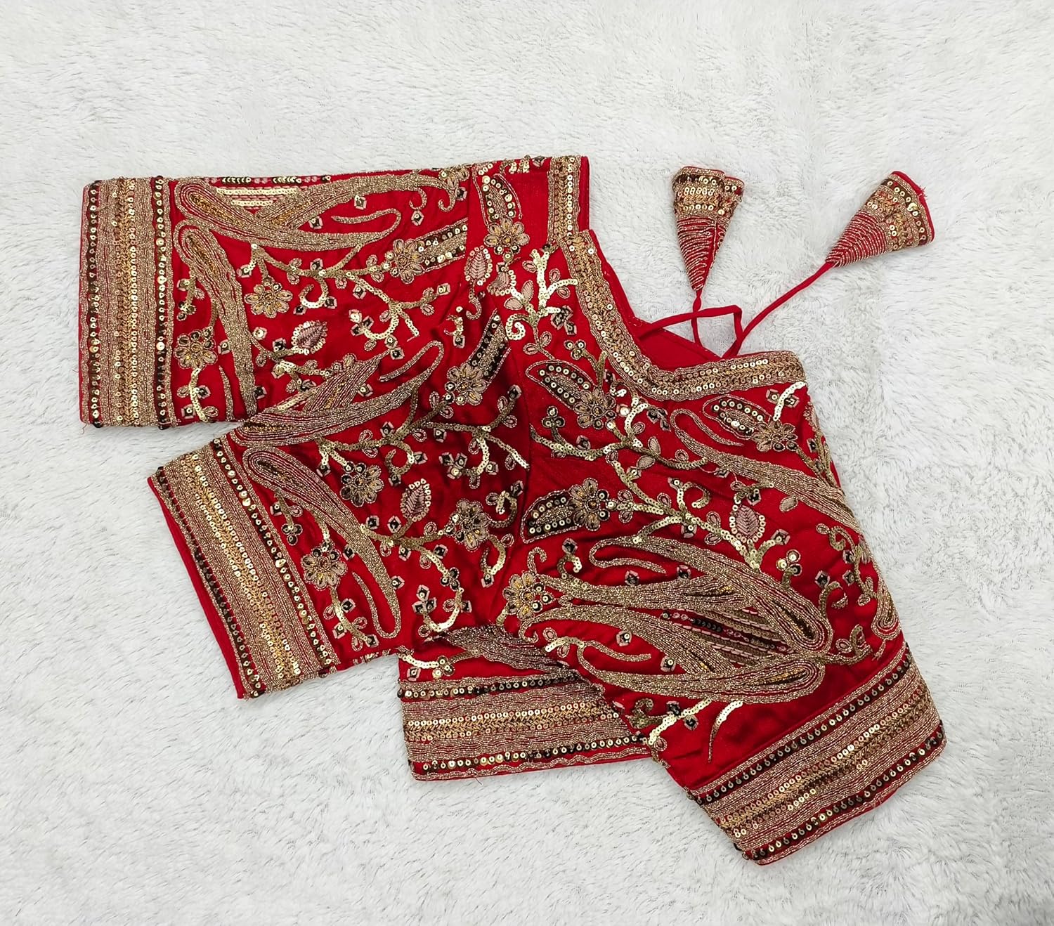 Pujia Mills Women's Readymade Bridal Blouse Embroidery Copper Coding Glitter Sequence Thread Work Indian Ethnic Designer Stitched Half Sleeve Blouse Readymade for Women Saree Bridal Lehenga Choli