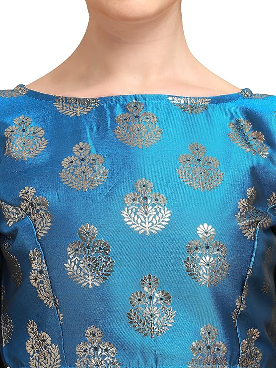 Womens Jacquard Boat Neck Blouse Aquamarine Blue