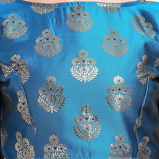 Aquamarine Blue Jacquard Boat Neck Blouse