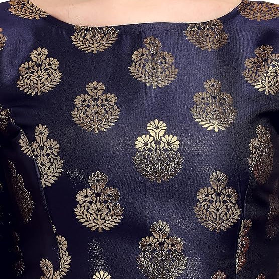 Denim Blue Jacquard Boat Neck Blouse
