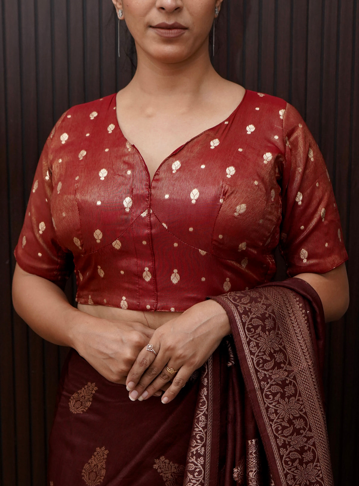 Rose Brown Stretchable Blouse with Spade Weave
