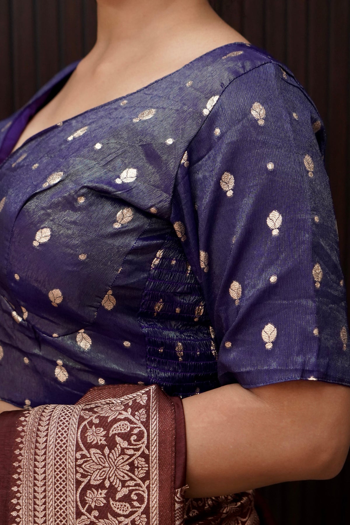 Royal Blue Stretchable Blouse with Spade Weave