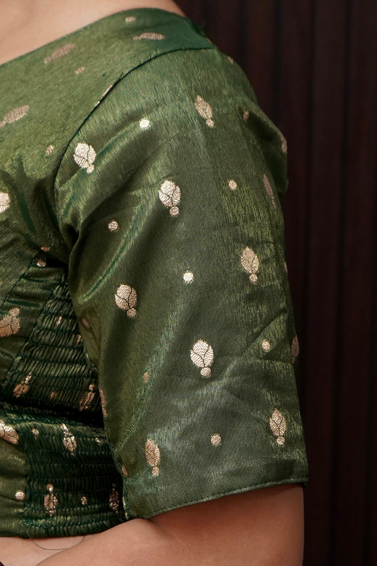 Emerald Green Stretchable Blouse with Spade Weave