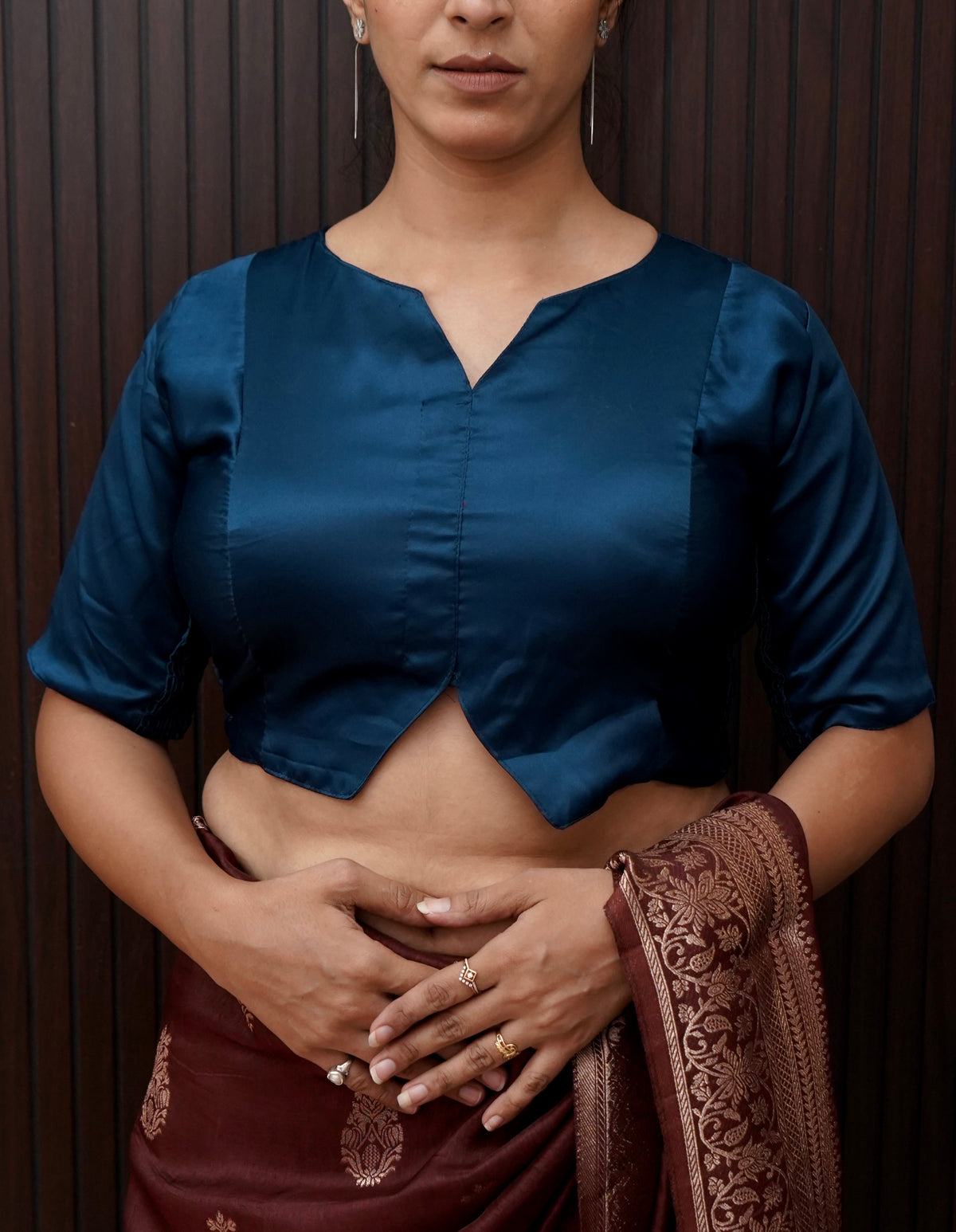 Soft V-Neck Stretchable Blouse in Peacock Teal