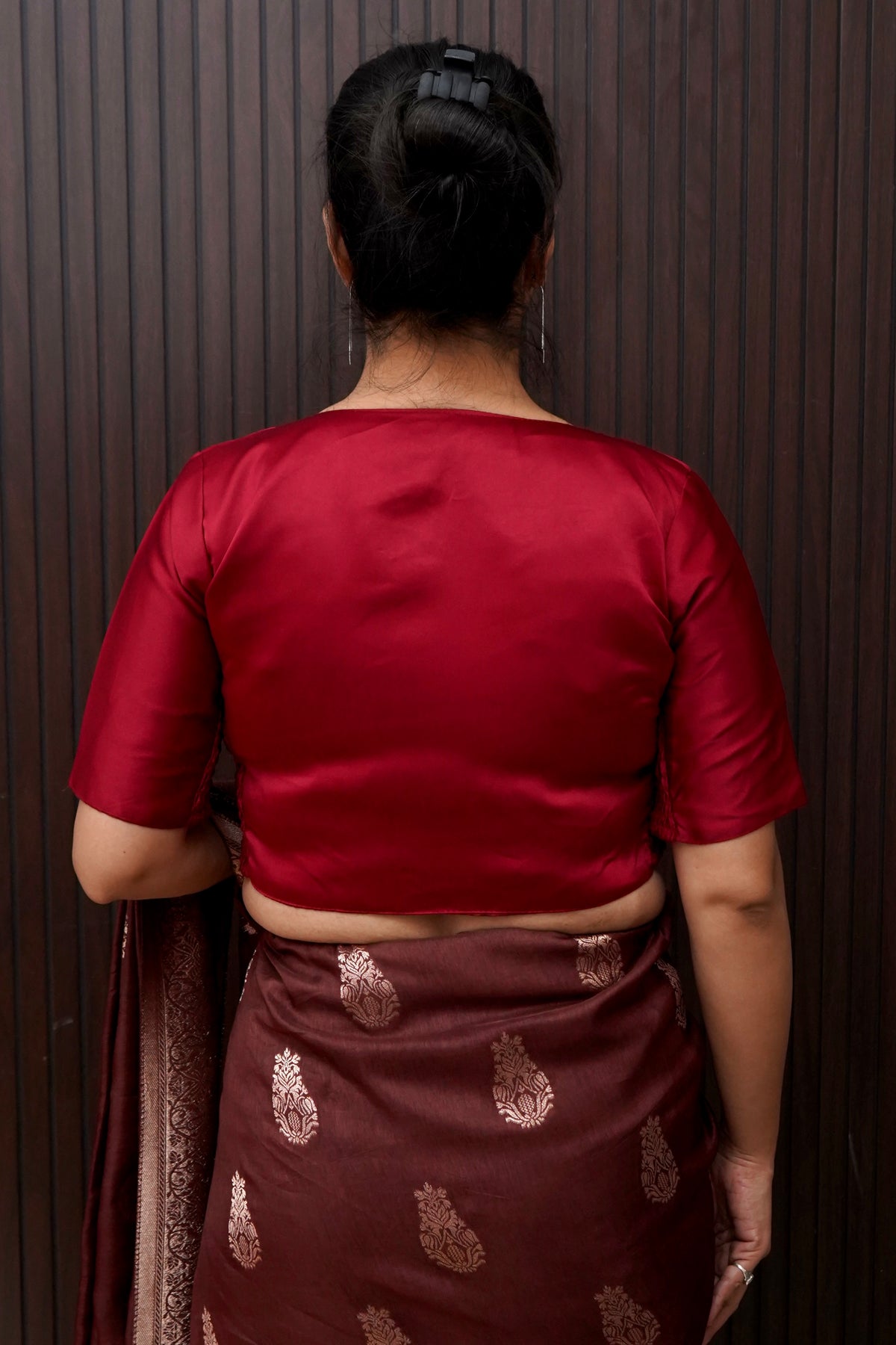 Soft V-Neck Stretchable Blouse in Maroon