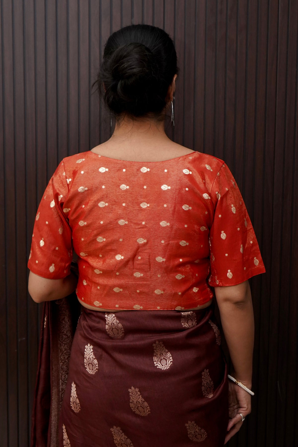 Rust Orange Stretchable Blouse with Spade Weave