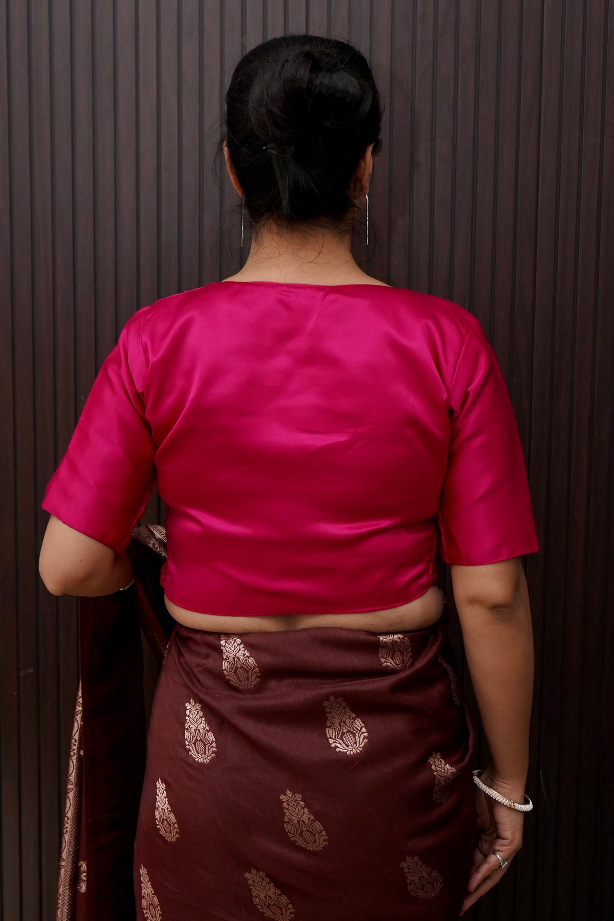 Soft V-Neck Stretchable Blouse in Dark Pink
