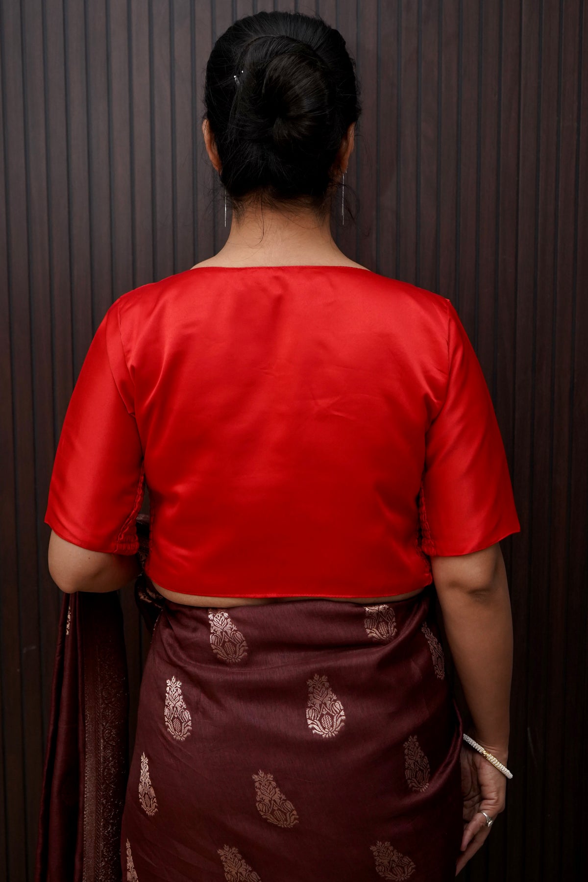 Soft V-Neck Stretchable Blouse in Bright Red