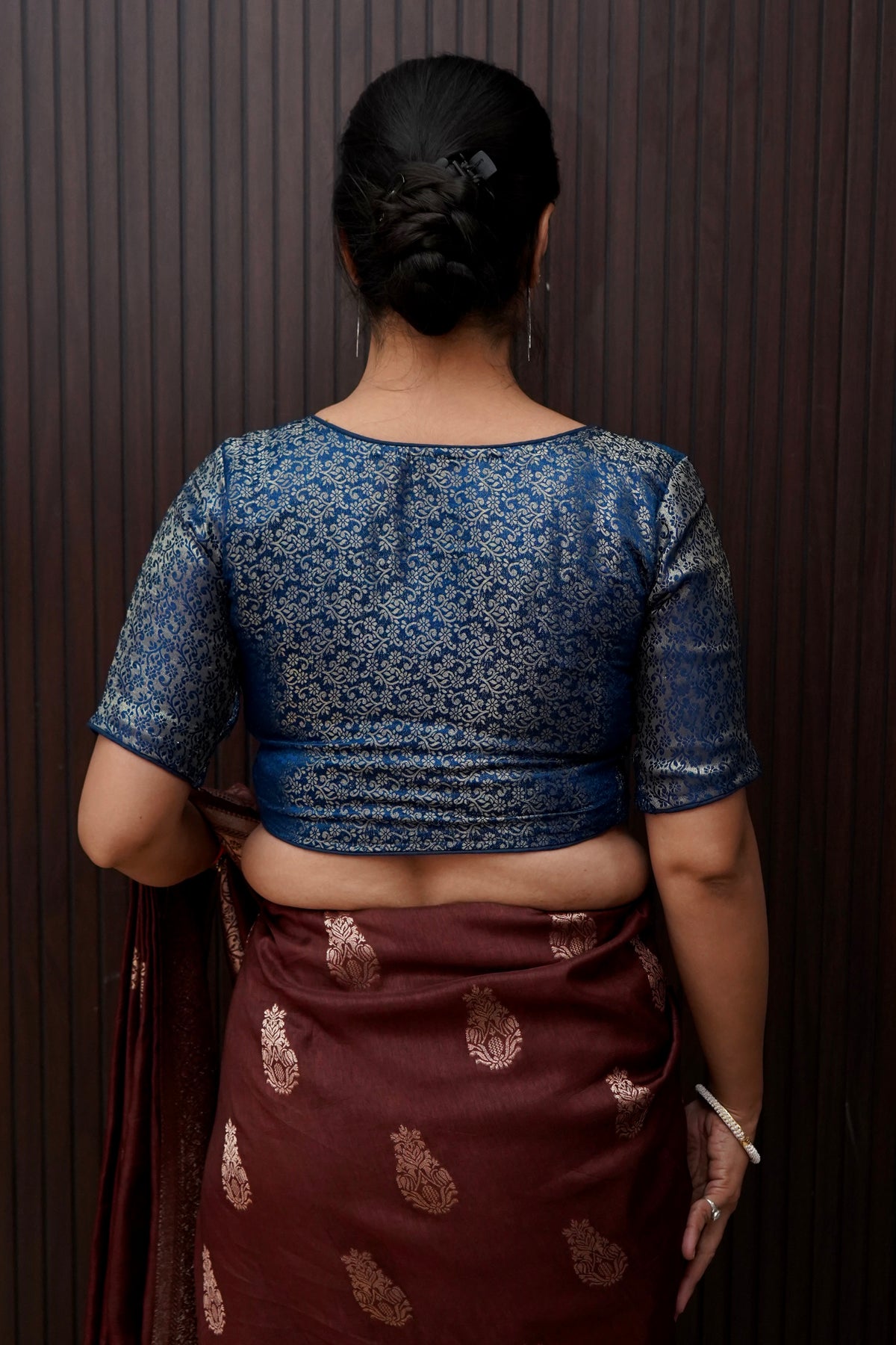 Mini Floral Pattern Stretchable Blouse - Denim Blue