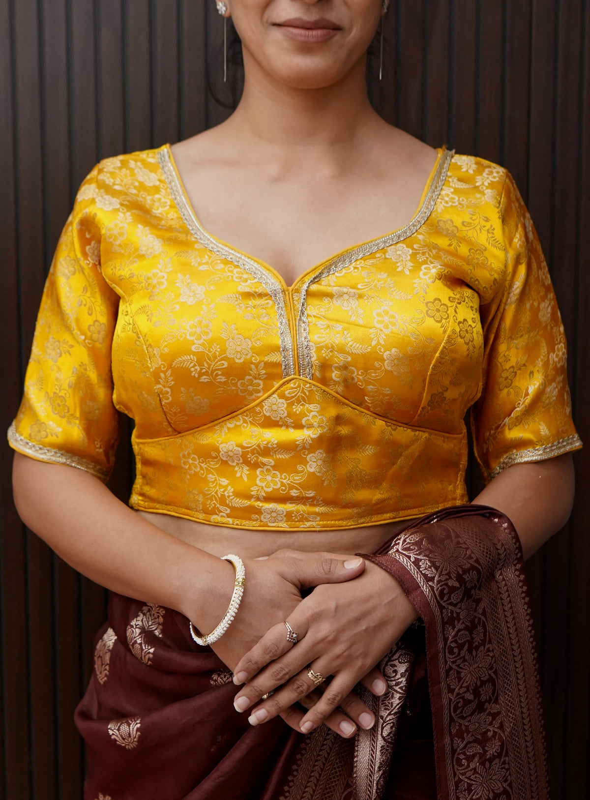 Bright Yellow Floral Stretchable Blouse