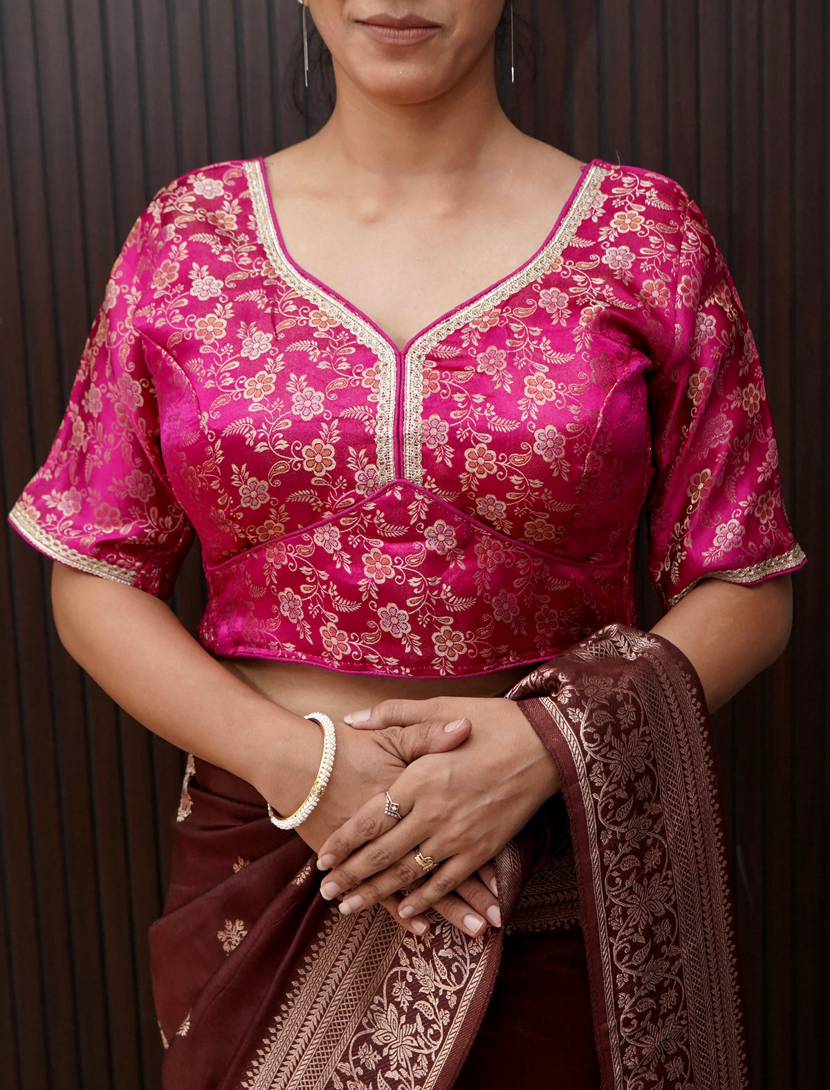 Magenta Pink Floral Stretchable Blouse