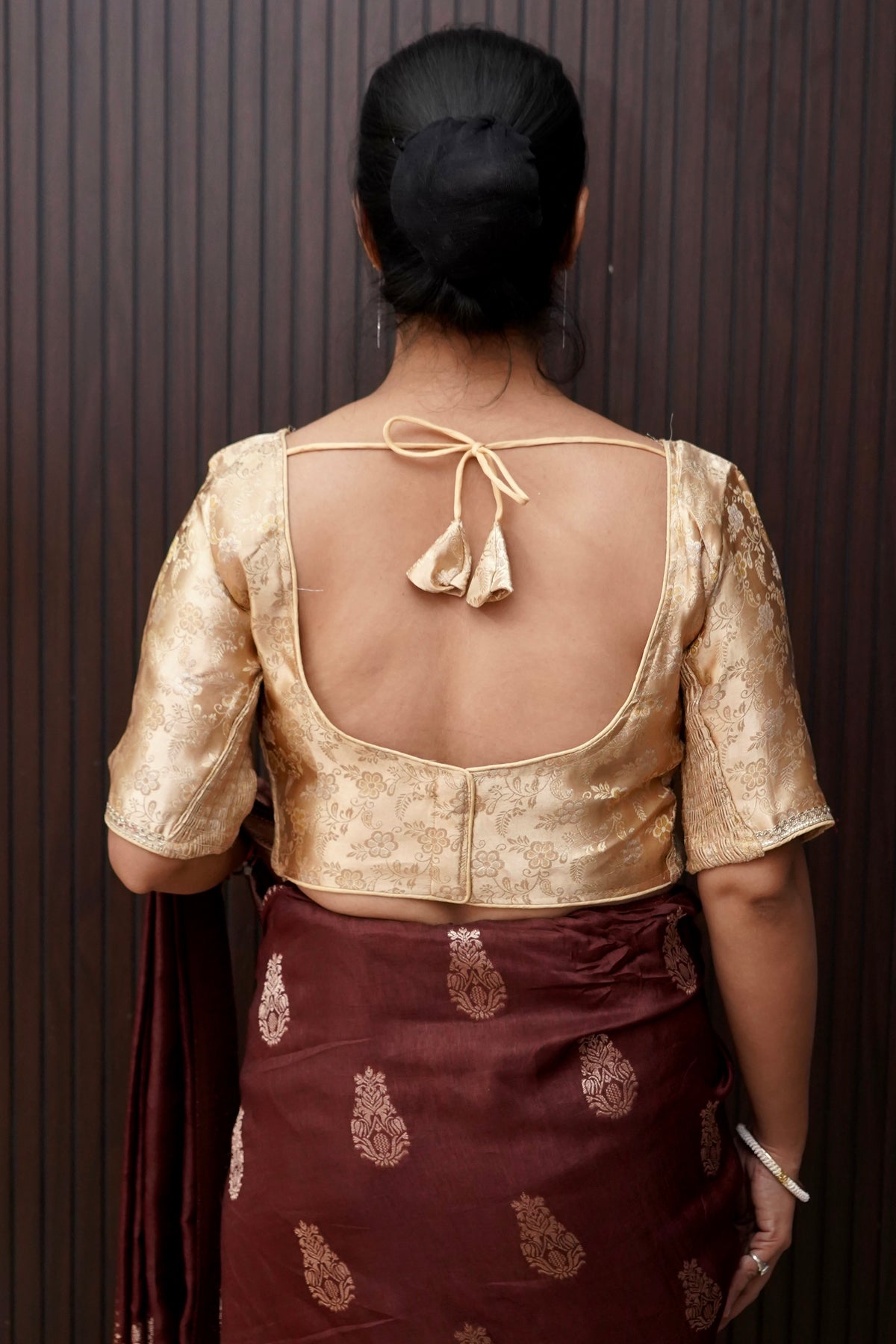 Champagne Gold Floral Stretchable Blouse
