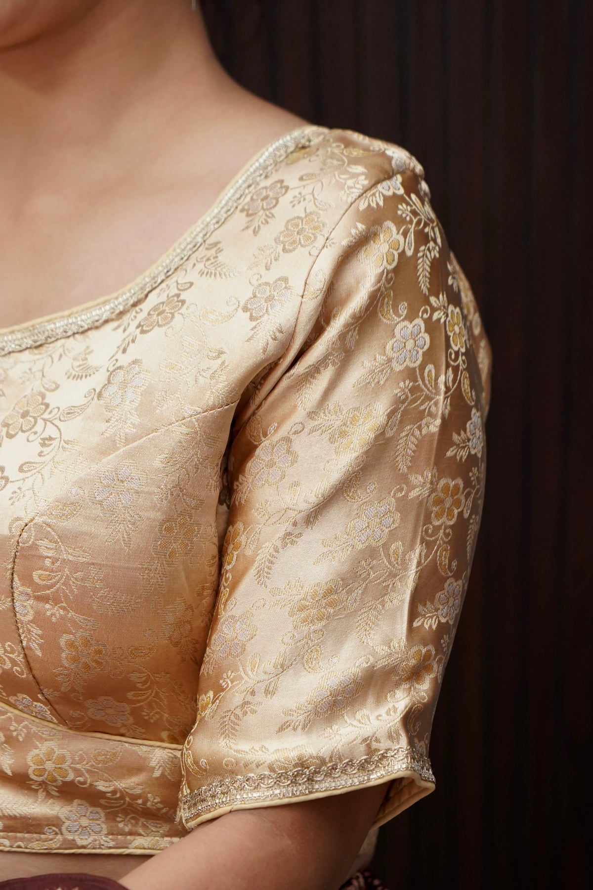 Champagne Gold Floral Stretchable Blouse