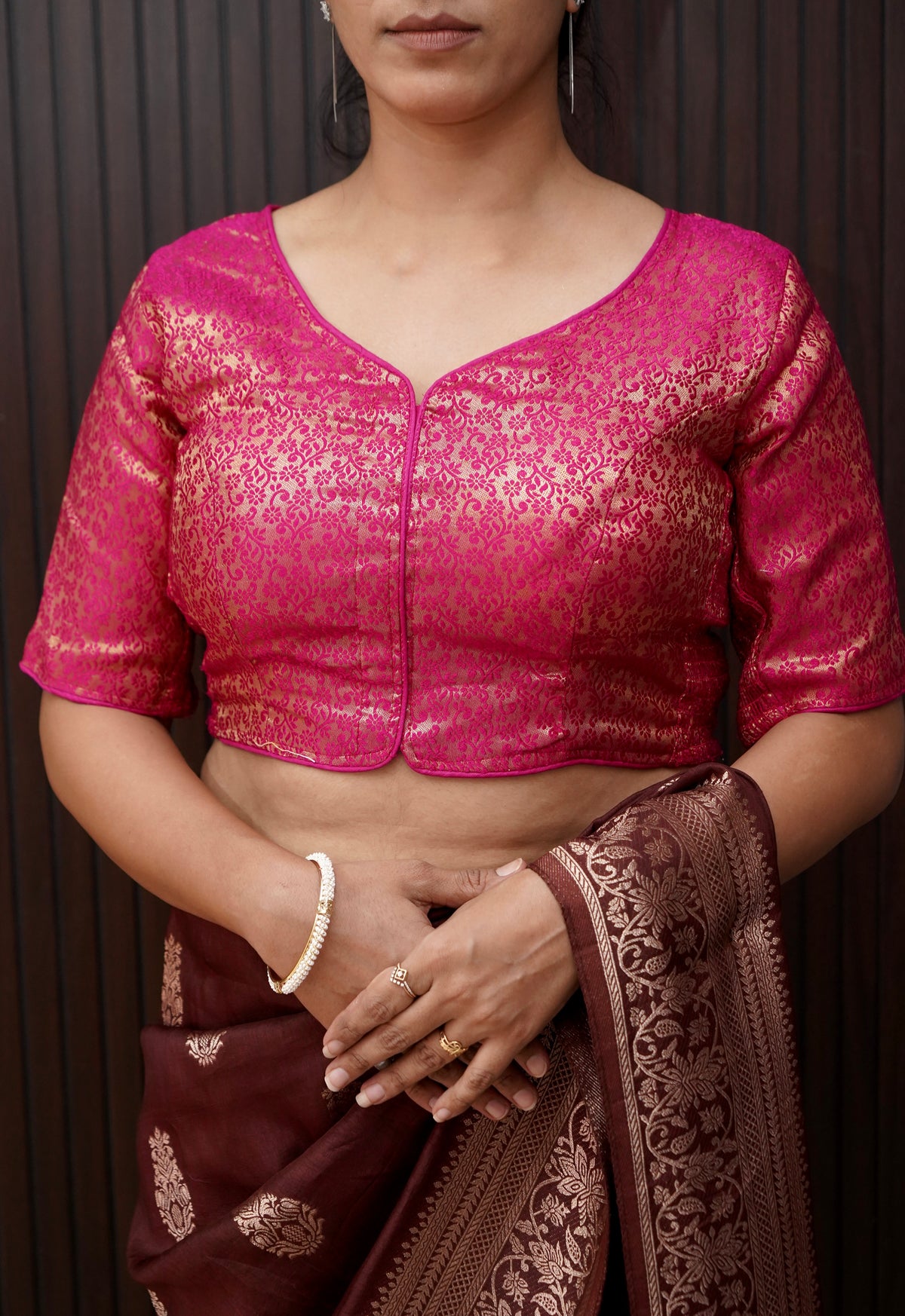 Mini Floral Pattern Stretchable Blouse - Hot Pink