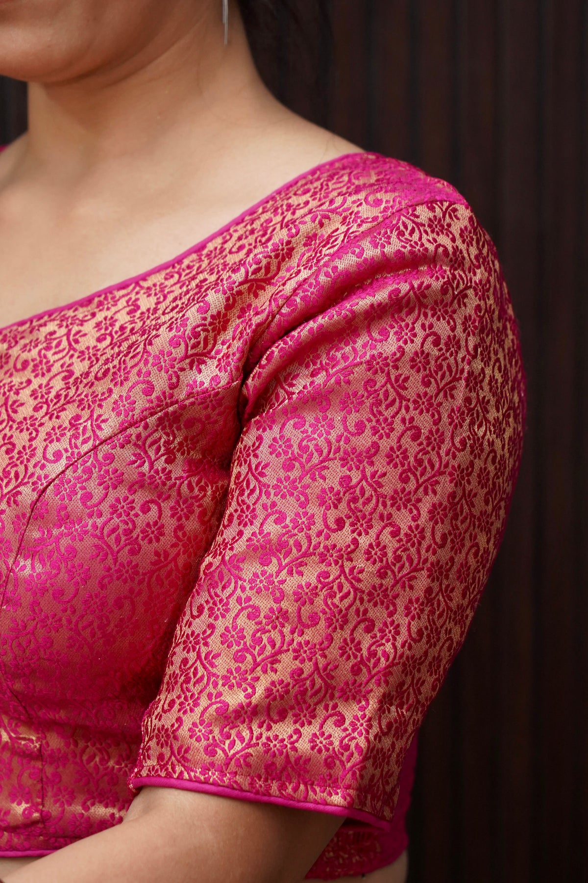 Mini Floral Pattern Stretchable Blouse - Hot Pink