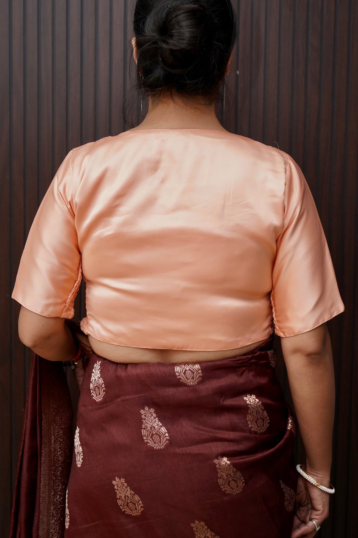 Soft V-Neck Stretchable Blouse in Peach