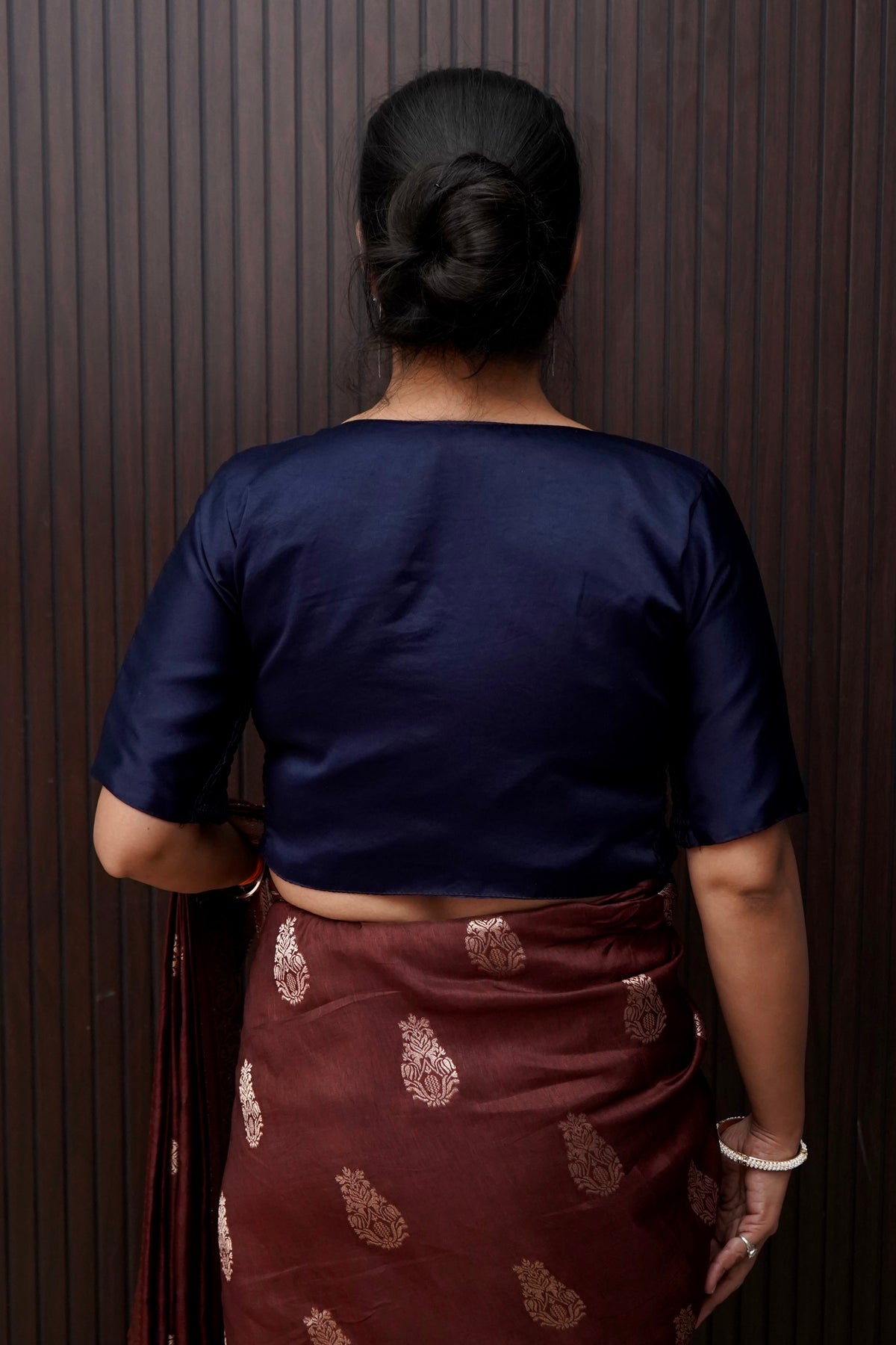 Soft V-Neck Stretchable Blouse in Navy Blue