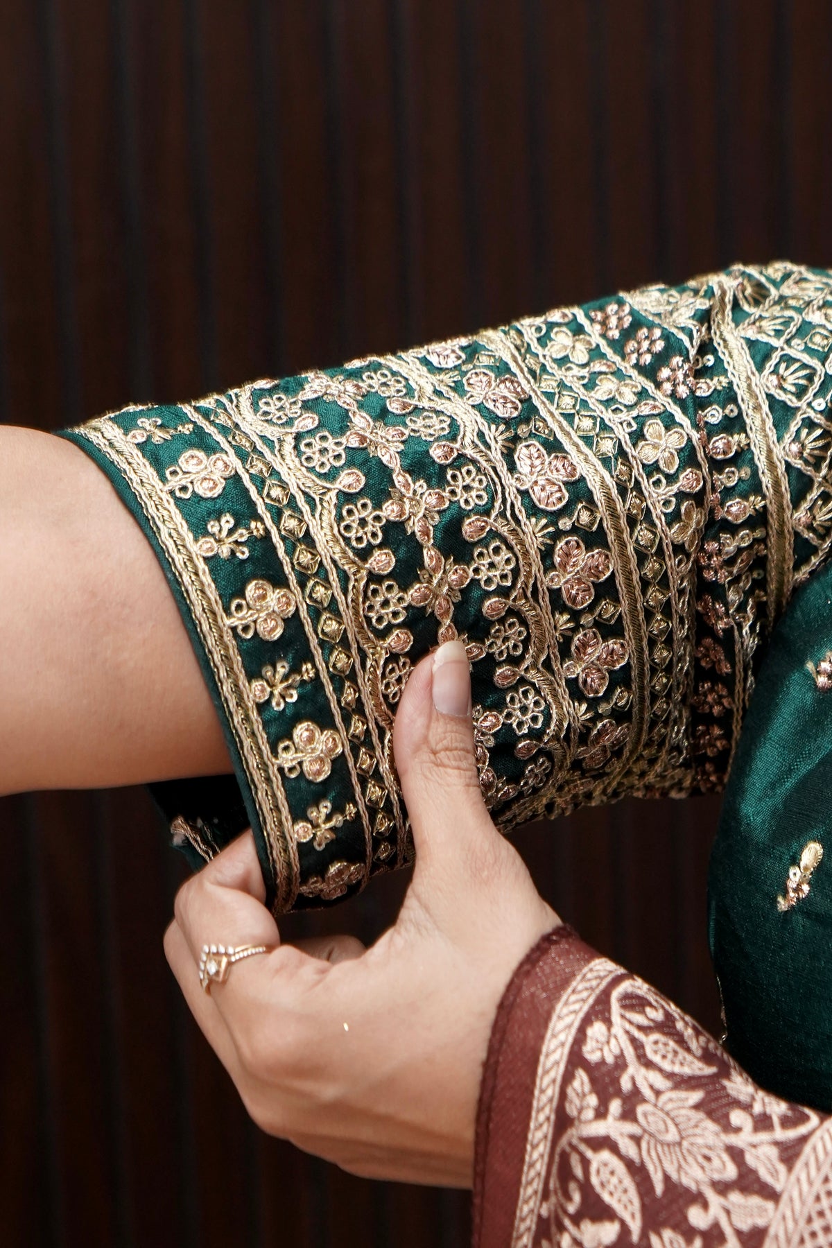 Deep Green Blouse with Heavy Embroidery Sleeve Work