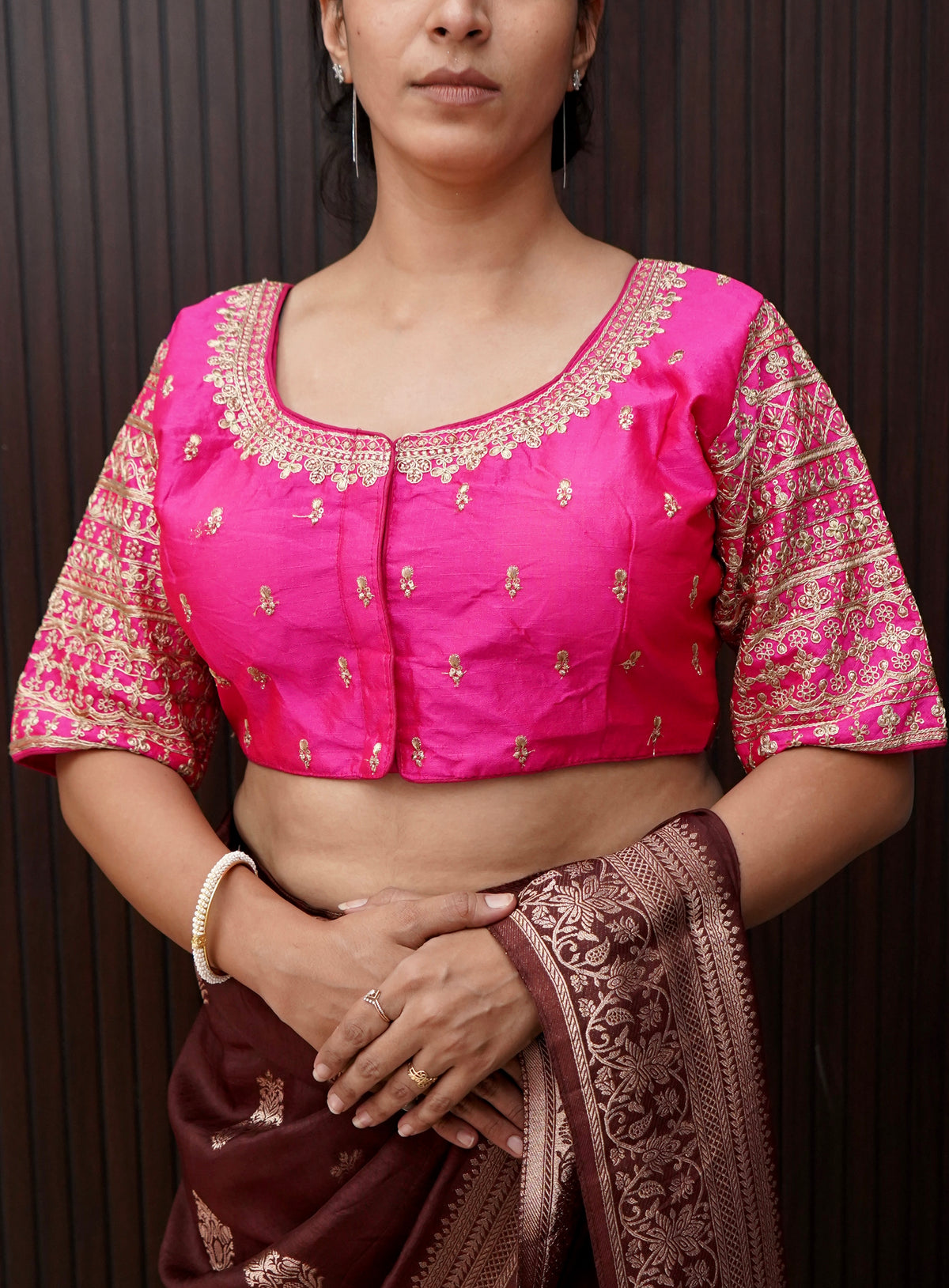 Rani Pink Blouse with Heavy Embroidery Sleeve Work