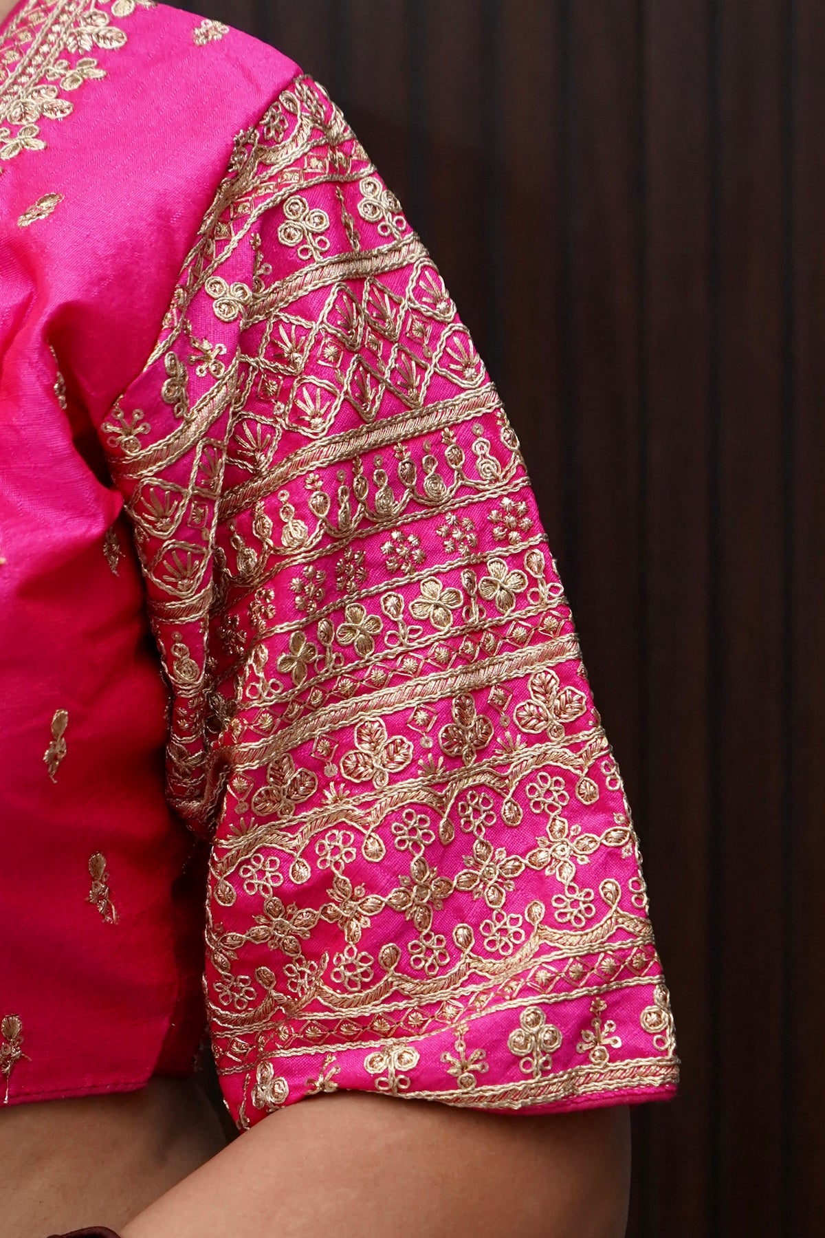 Rani Pink Blouse with Heavy Embroidery Sleeve Work