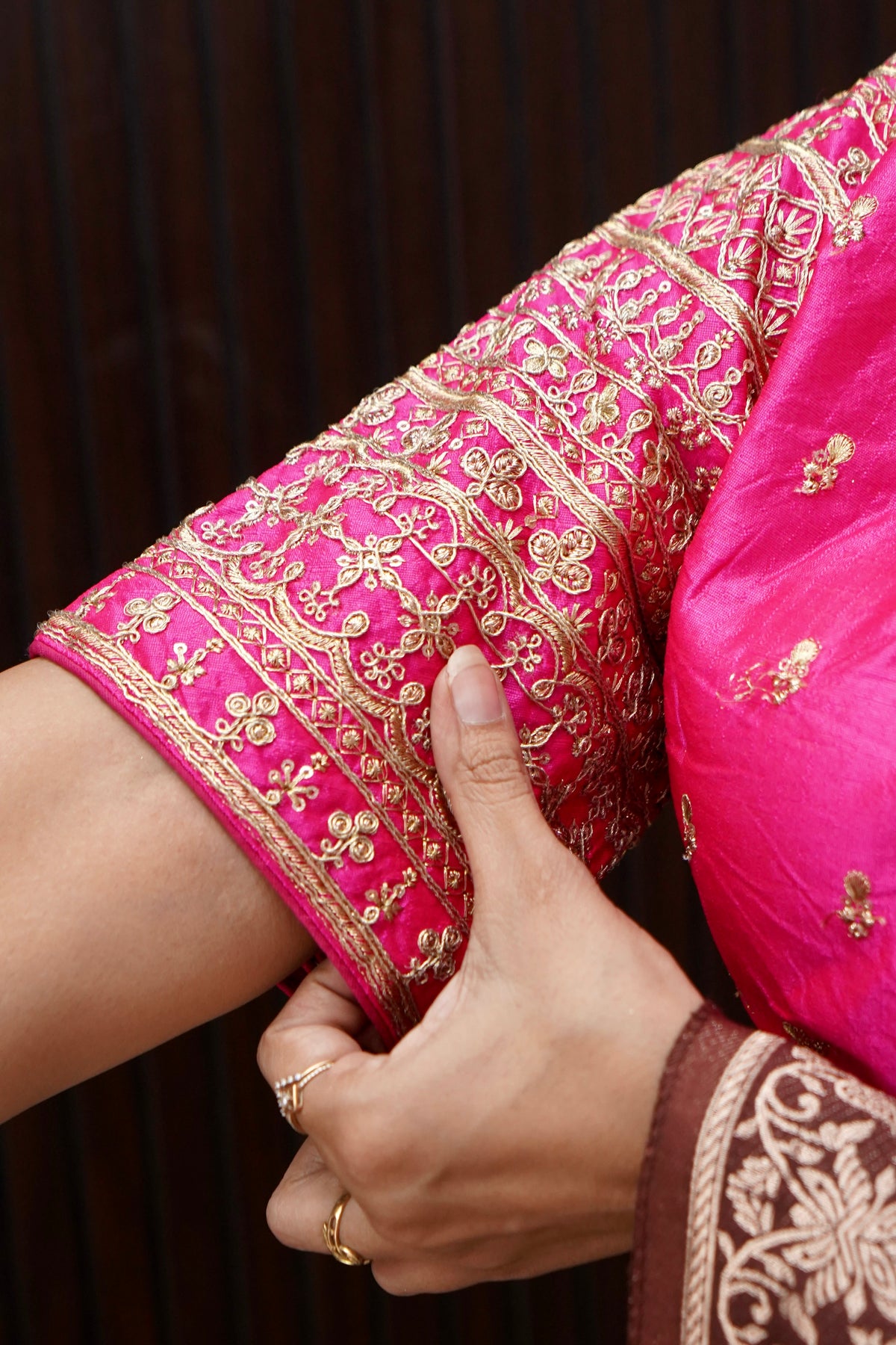 Rani Pink Blouse with Heavy Embroidery Sleeve Work