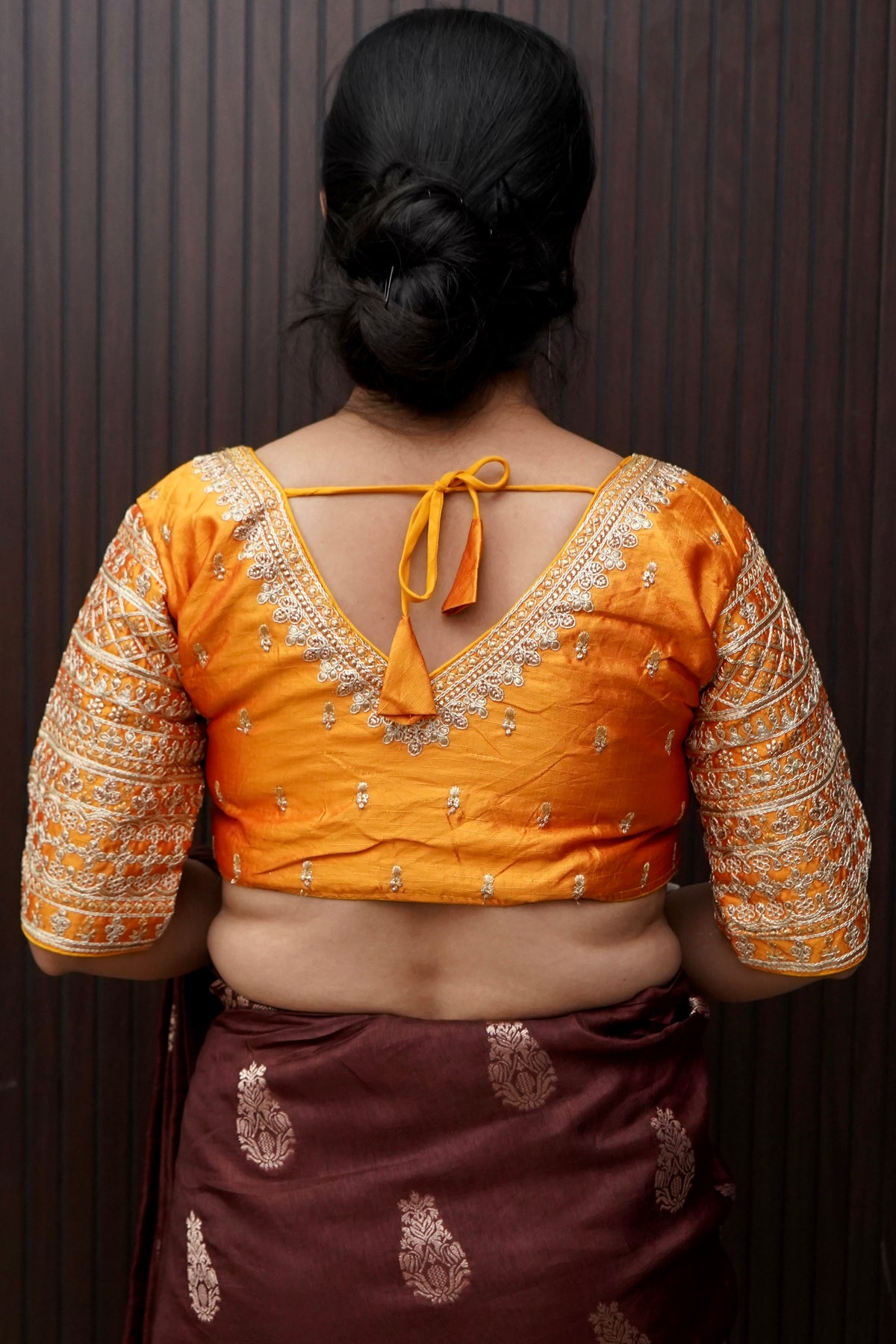 Orange Blouse with Heavy Embroidery Sleeve Work