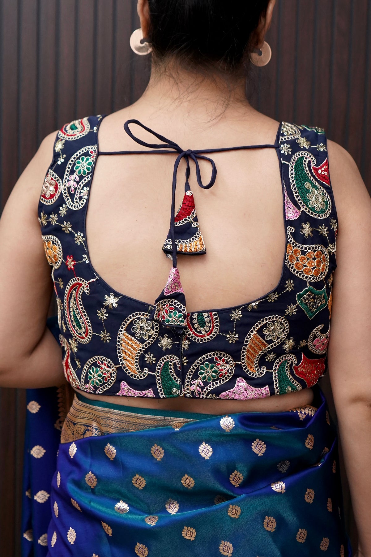 Navy Blue Heavy Embroidery Work Sleevless Blouse