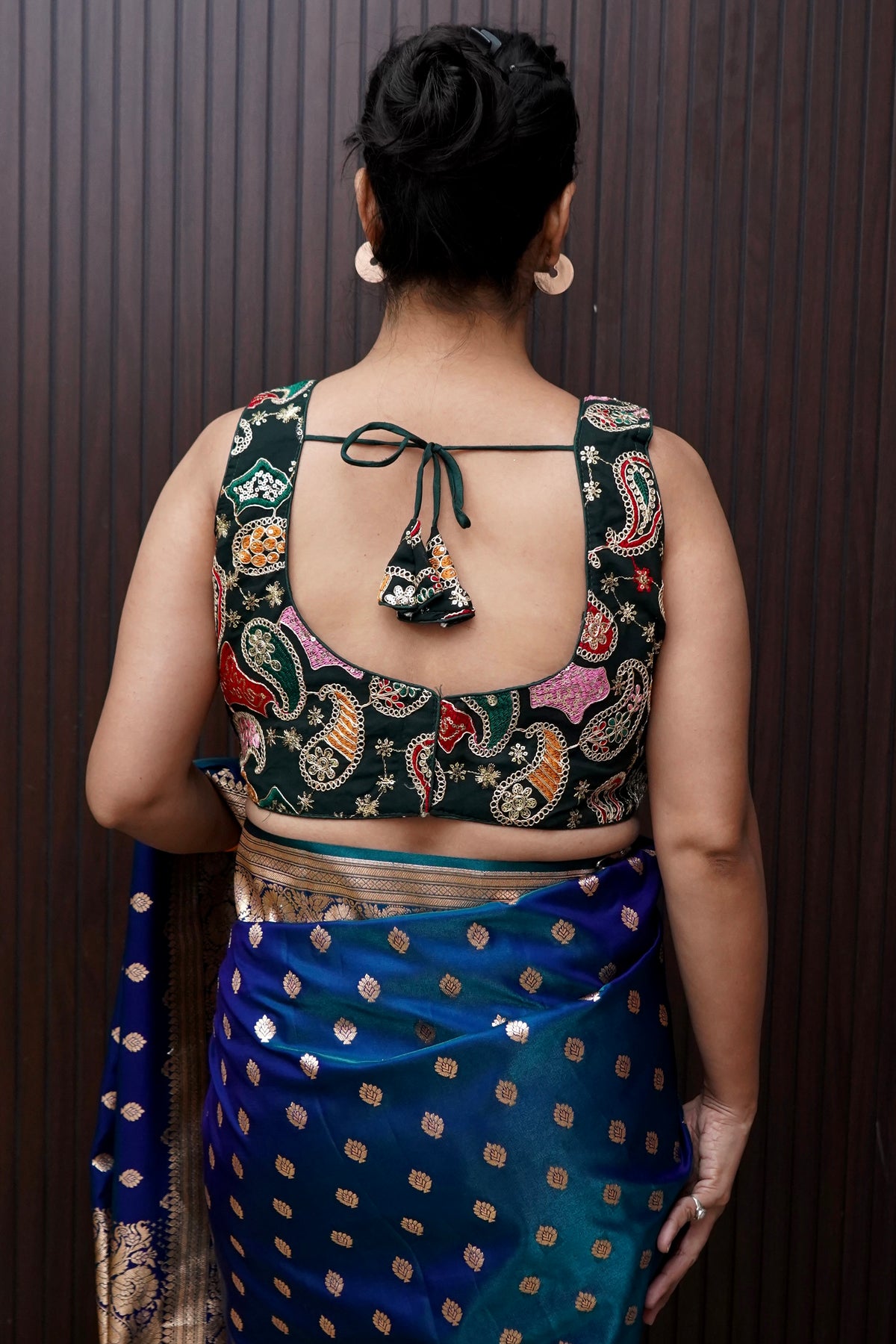 Bottle Green Heavy Embroidery Work Sleevless Blouse