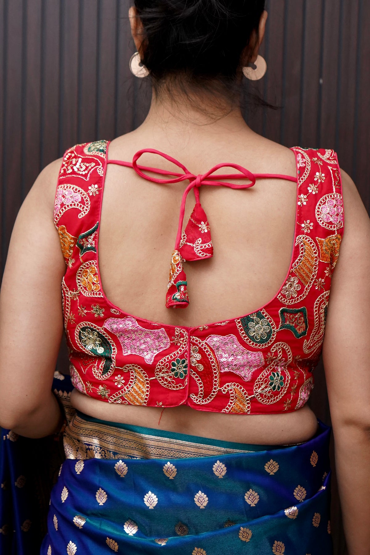 Red Heavy Embroidery Work Sleevless Blouse