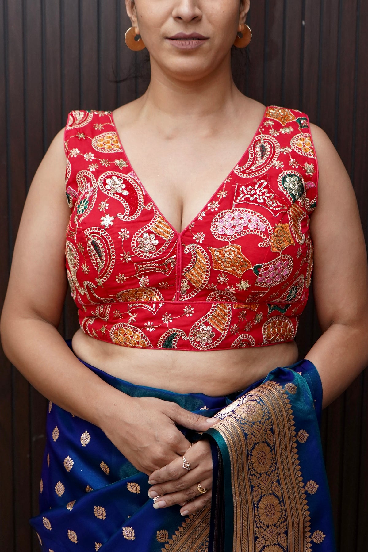 Red Heavy Embroidery Work Sleevless Blouse