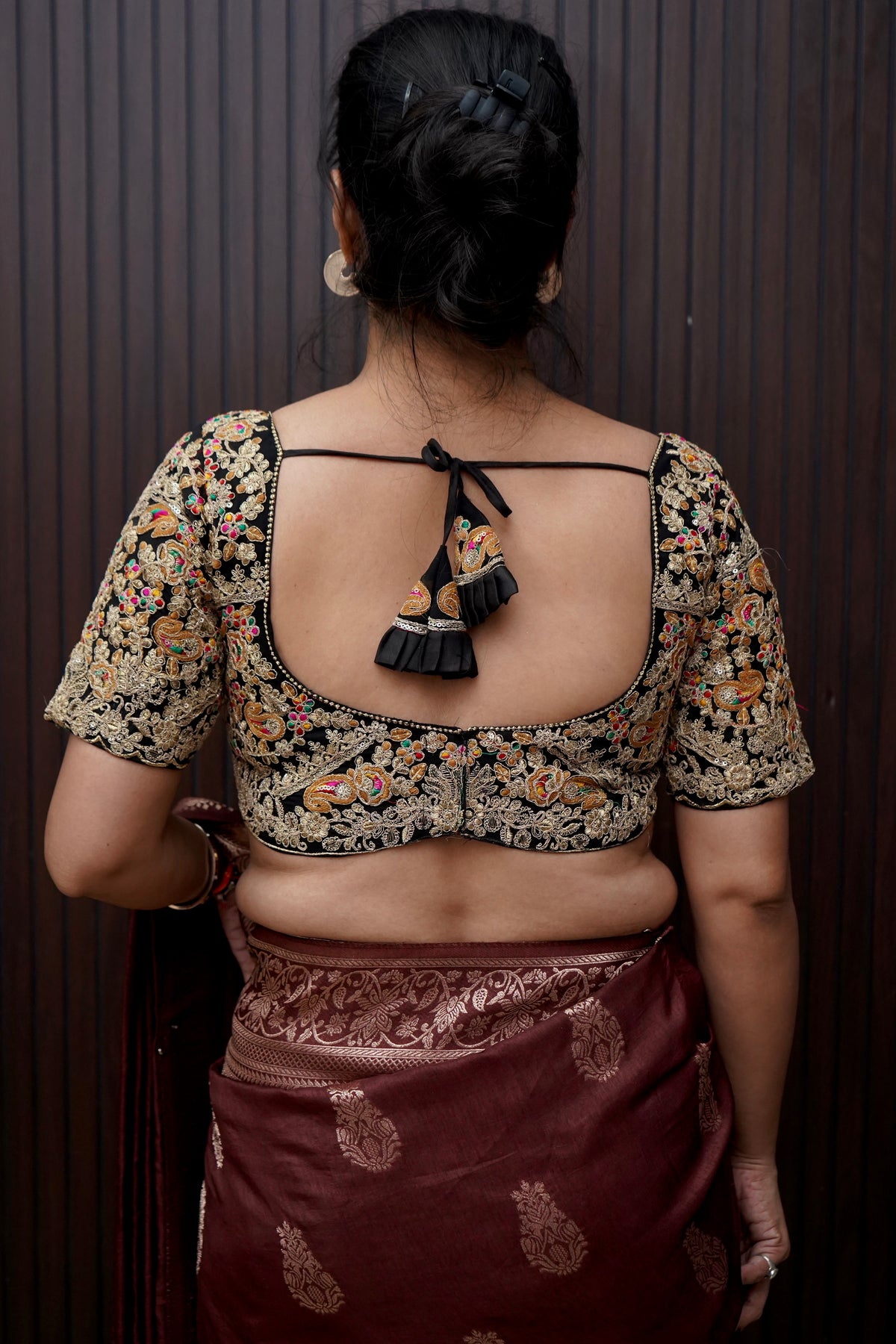 Black Heavy Embroidered Designer Work Blouse
