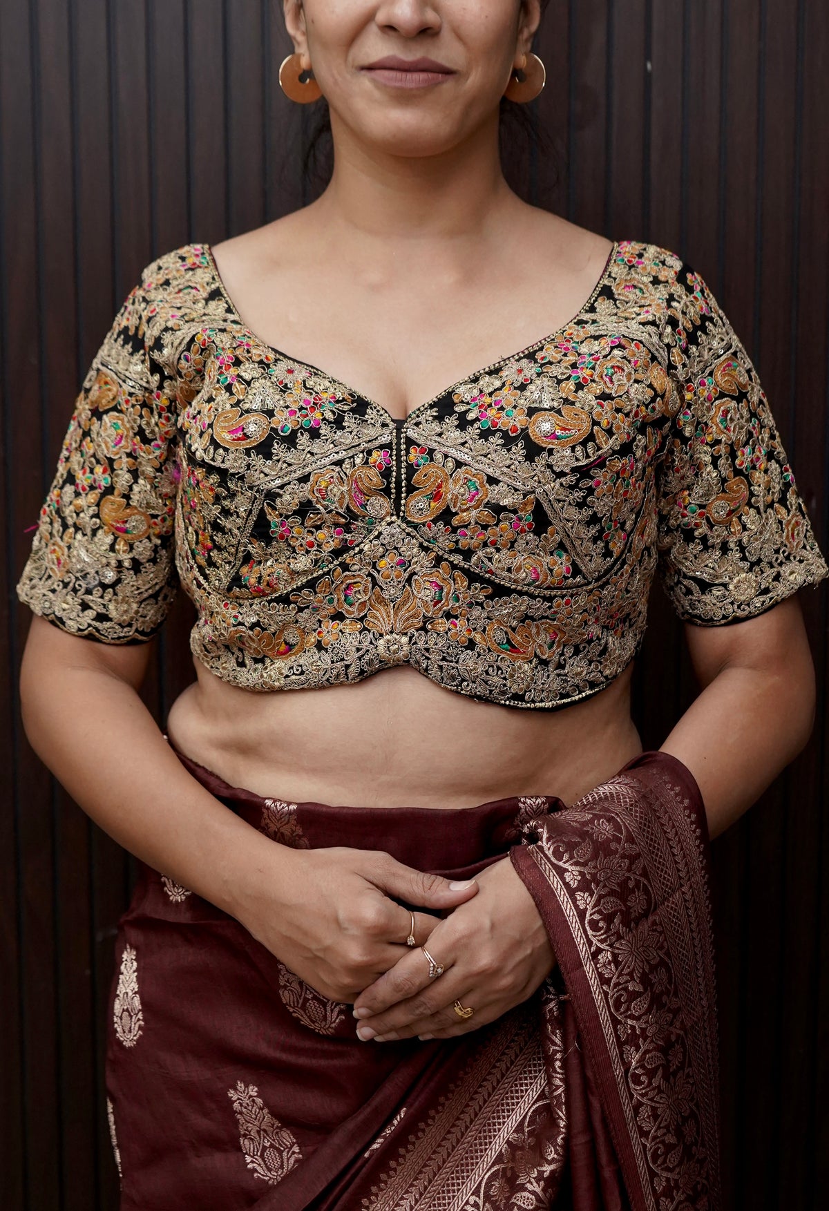 Black Heavy Embroidered Designer Work Blouse
