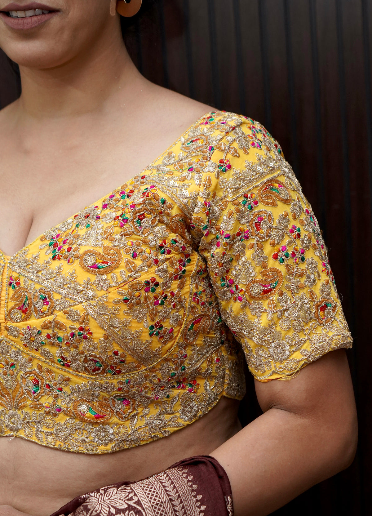 Mustard Yellow Heavy Embroidered Designer Work Blouse