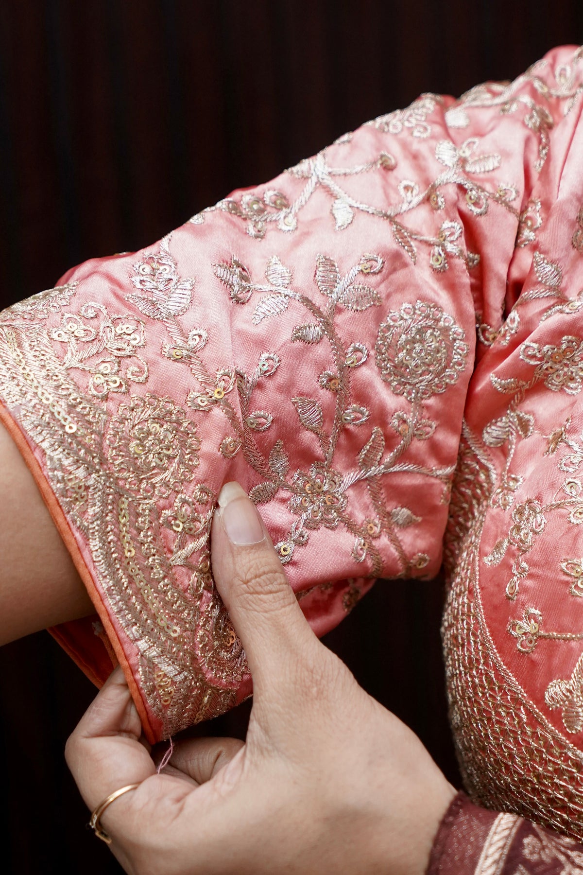 Heavy Embroidery Work Elbow Sleeves Blouse in Light Pink