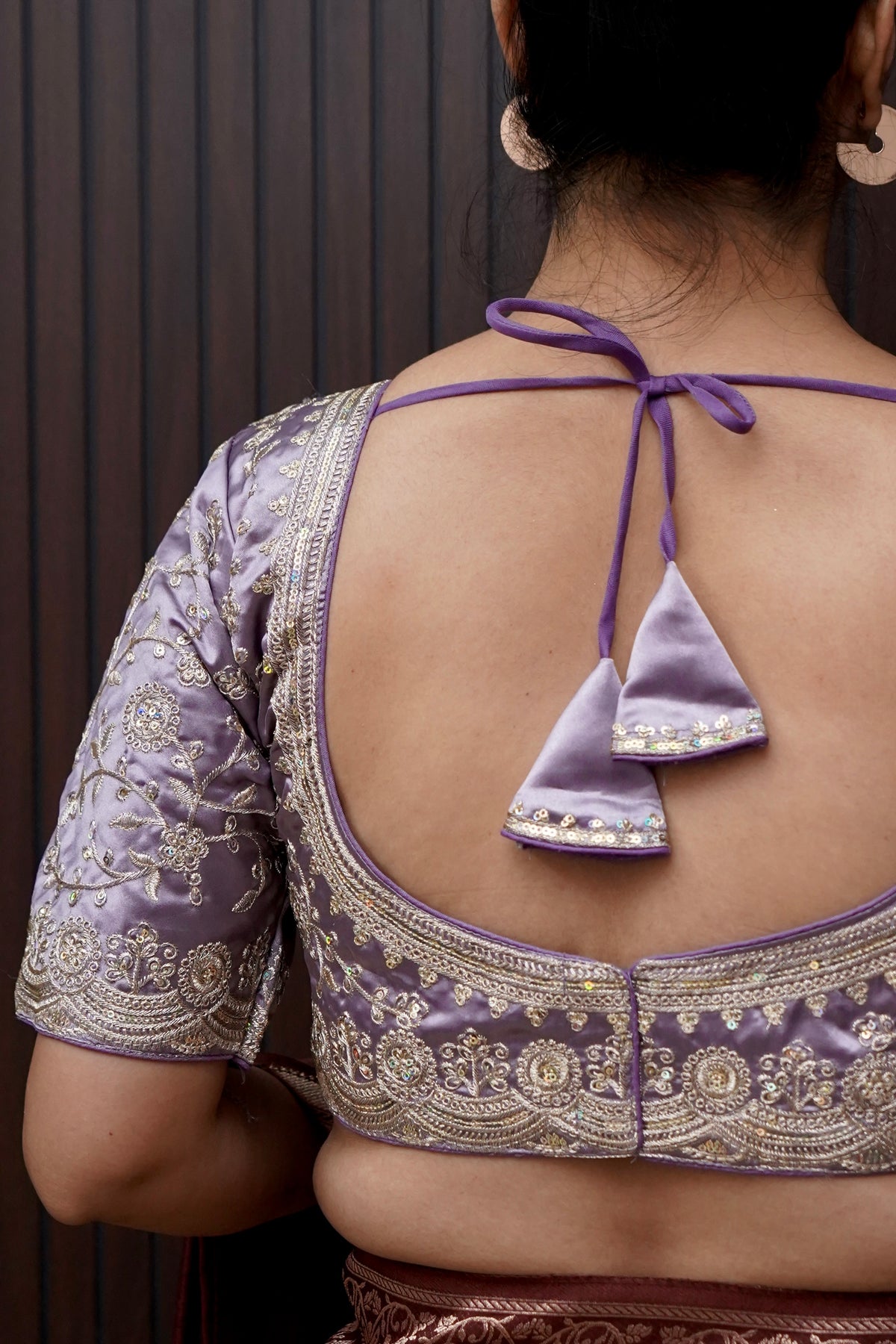 Heavy Embroidery Work Elbow Sleeves Blouse in Lavender