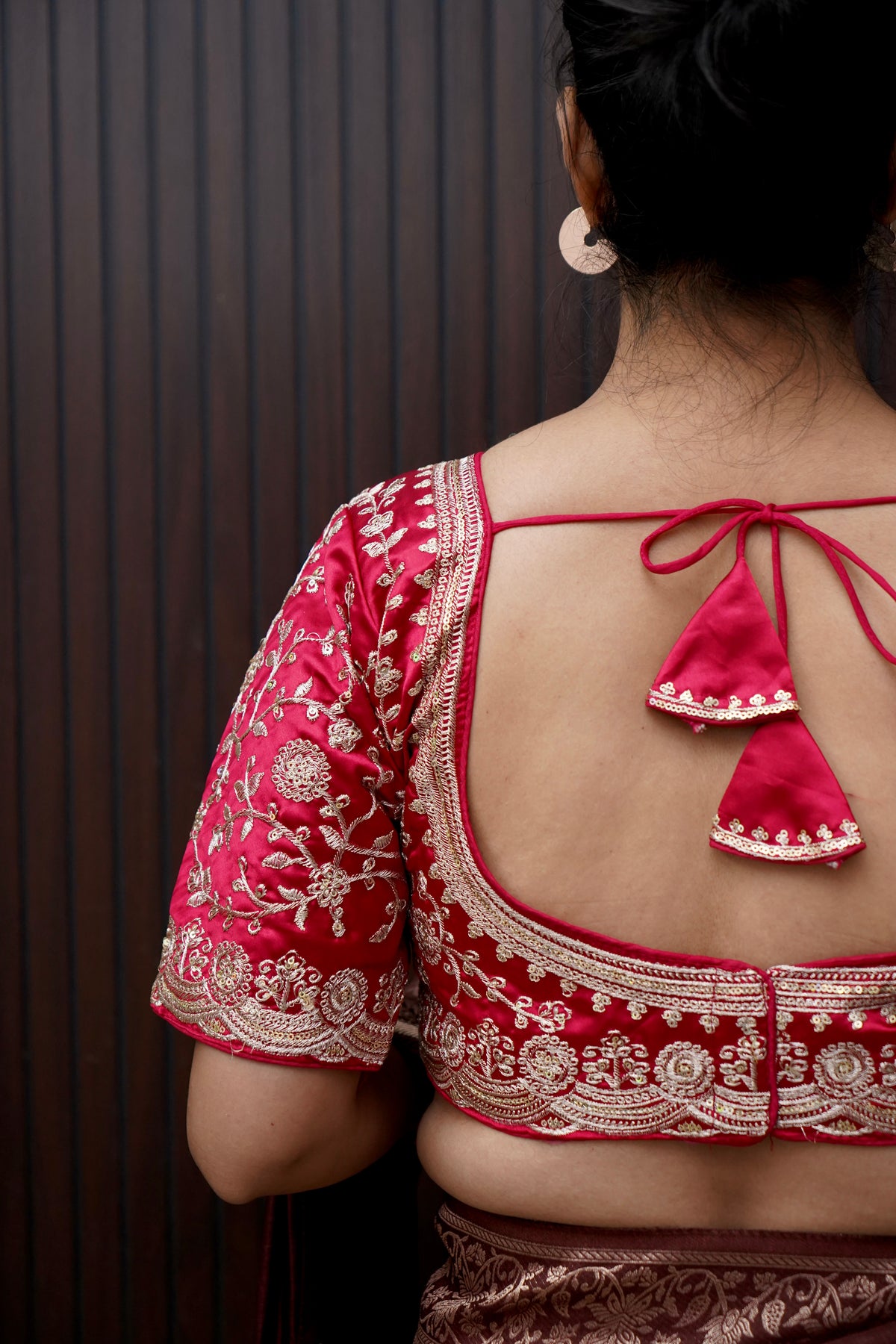 Heavy Embroidery Work Elbow Sleeves Blouse in Rani Pink